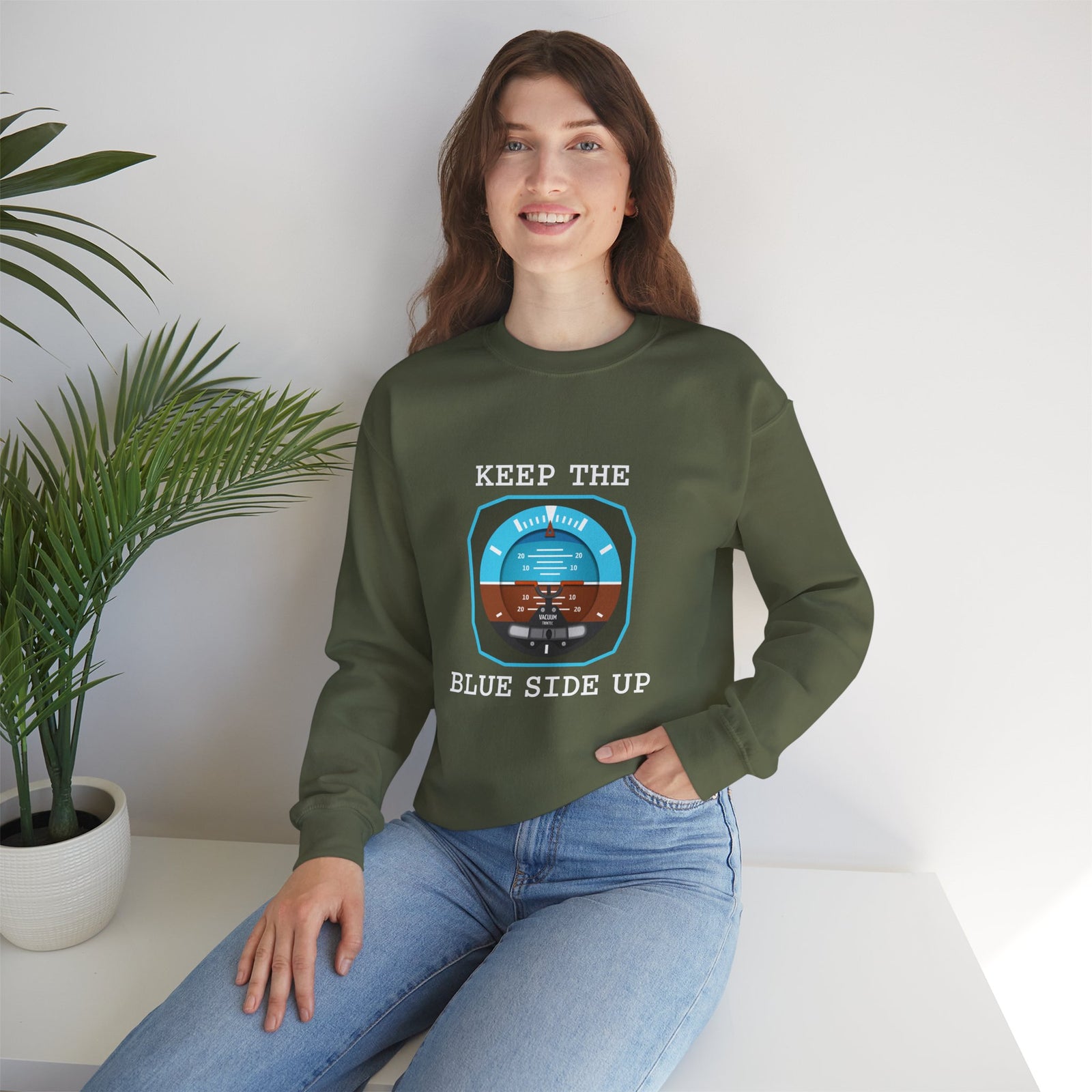 Keep The Blue Side Up Crewneck Sweatshirt - Travel Inspiring Cozy Apparel