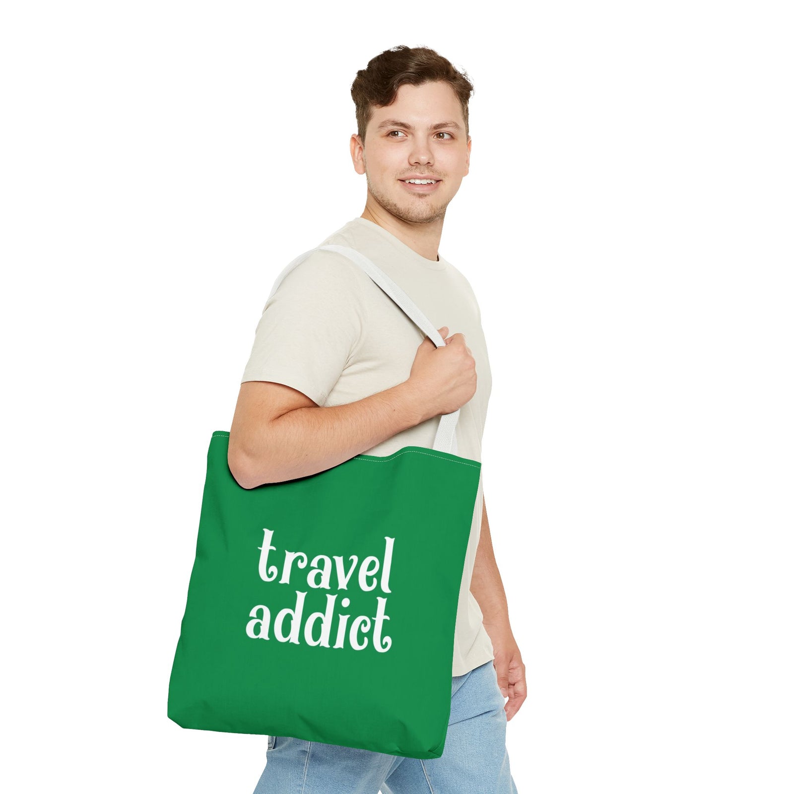 Travel Addict Tote Bag — Printed Green Travel Tote