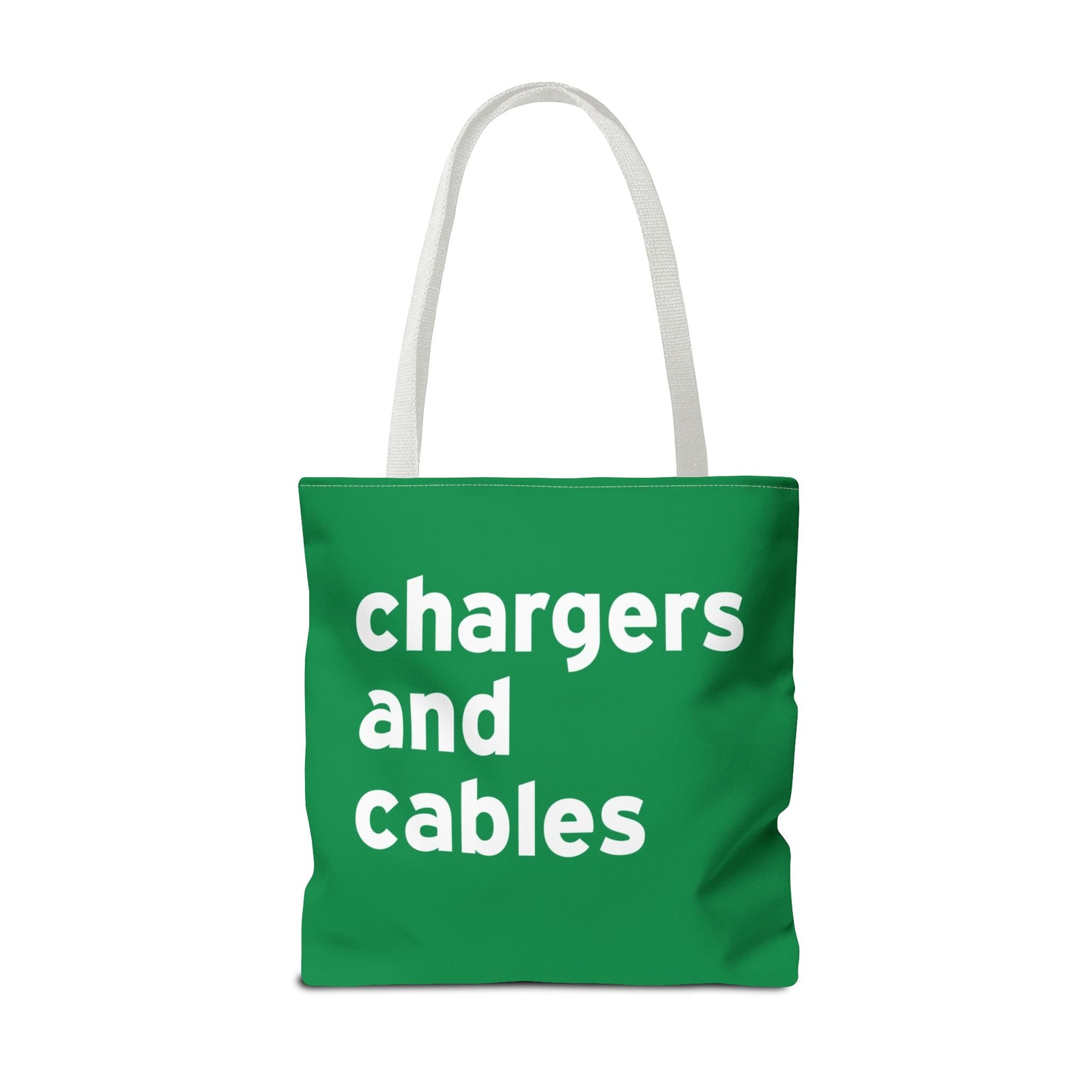 Chargers And Cables Tote Bag — Printed Green Travel Tote