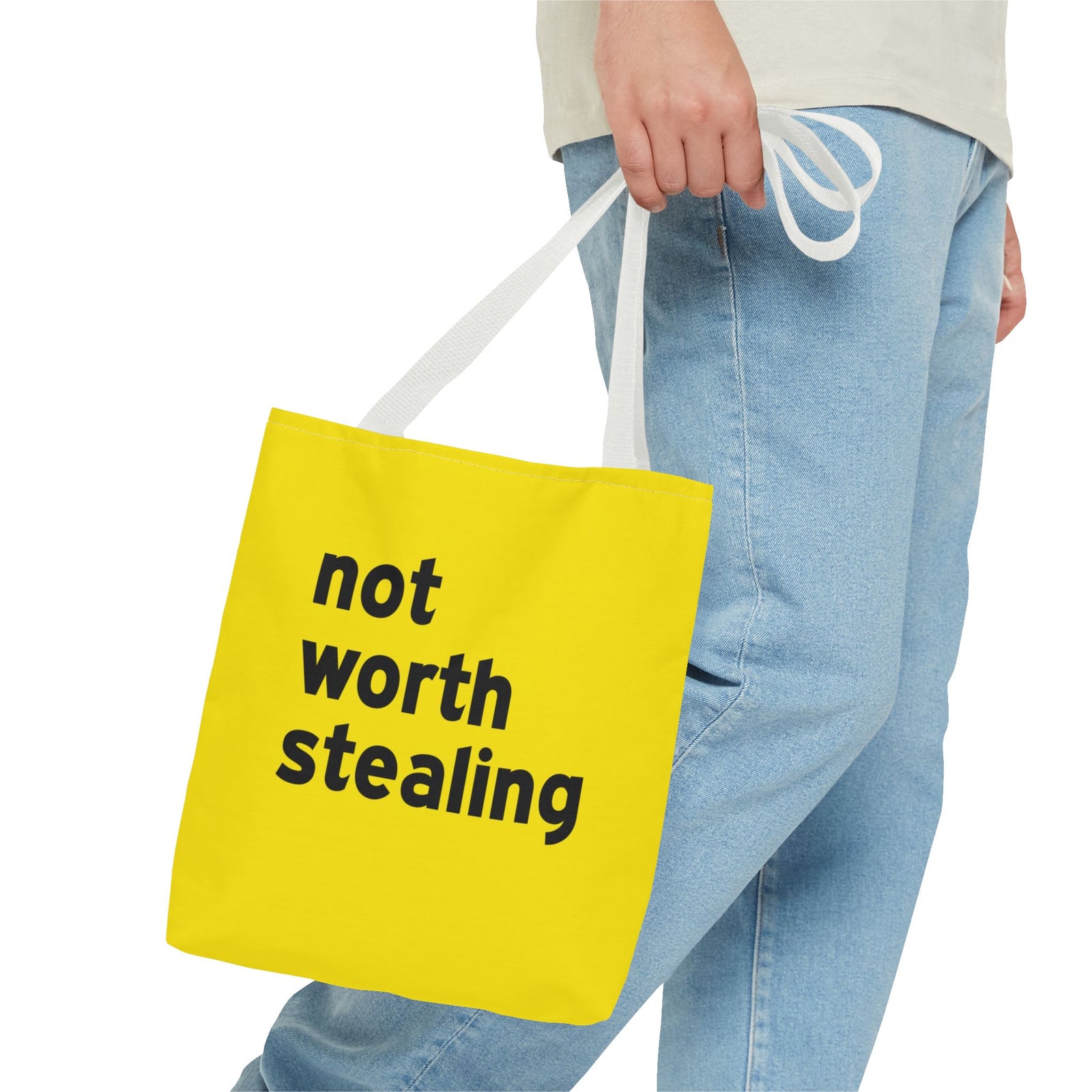 Not Worth Stealing Tote Bag — Printed Green Travel Tote