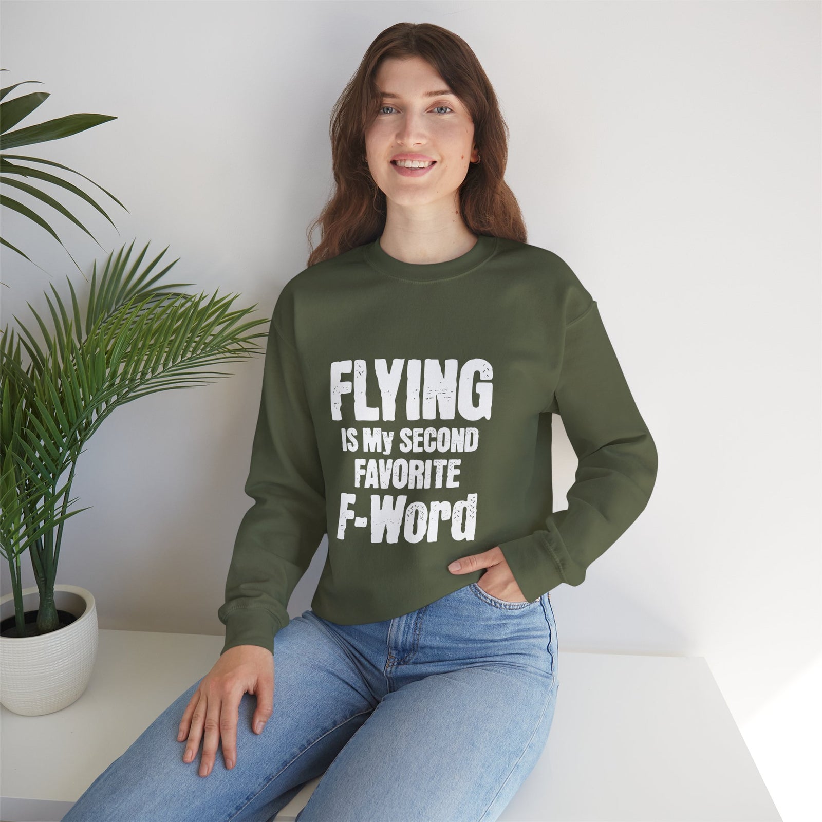 Flying Is My Second Favrite F word Crewneck Sweatshirt - Travel Inspiring Cozy Apparel