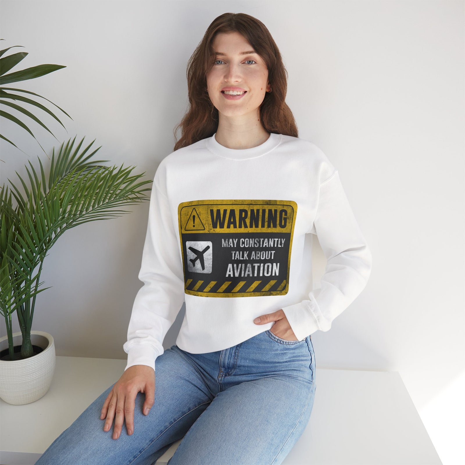 Warning May Constantly Talk About Aviation - Crewneck Sweatshirt