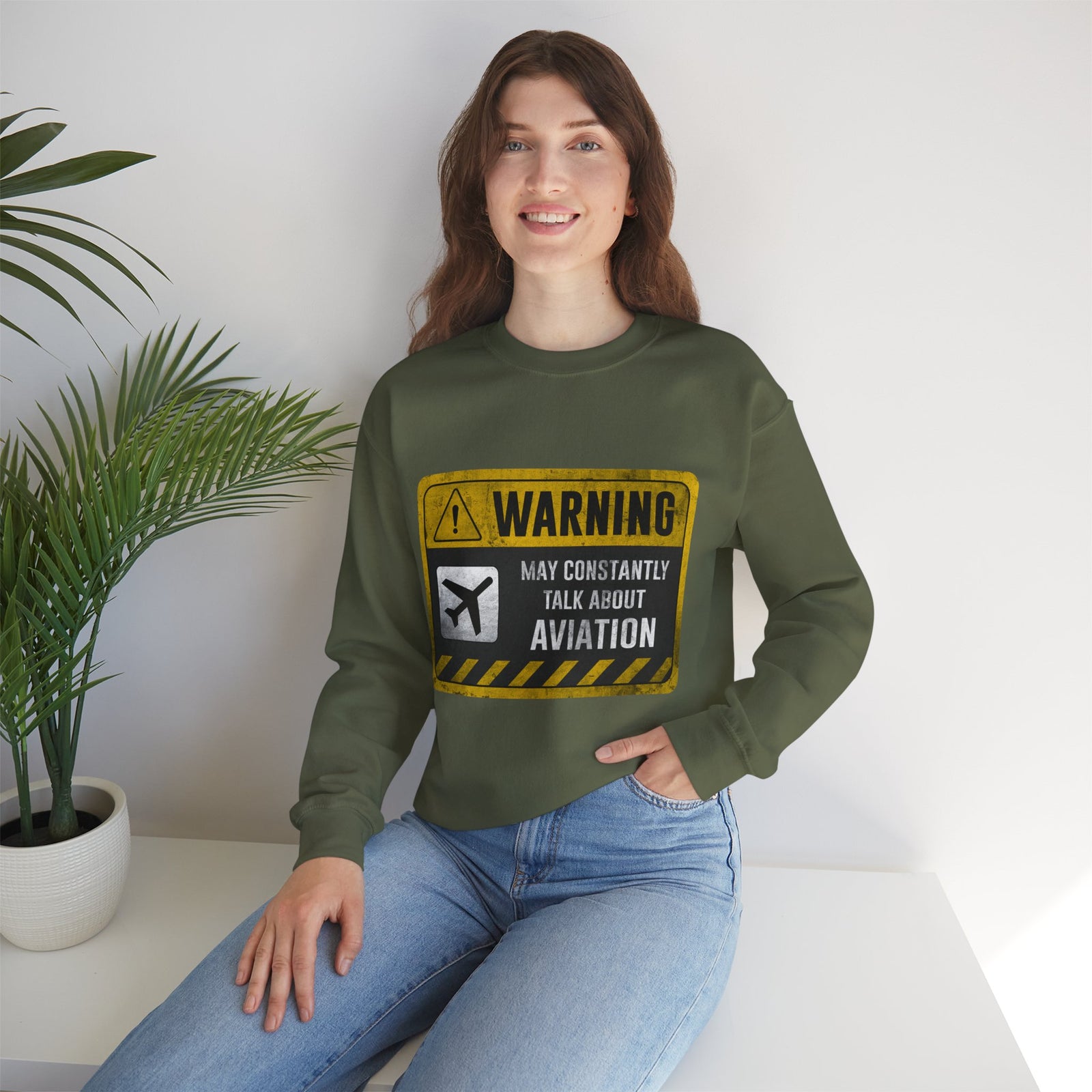 Warning May Constantly Talk About Aviation - Crewneck Sweatshirt