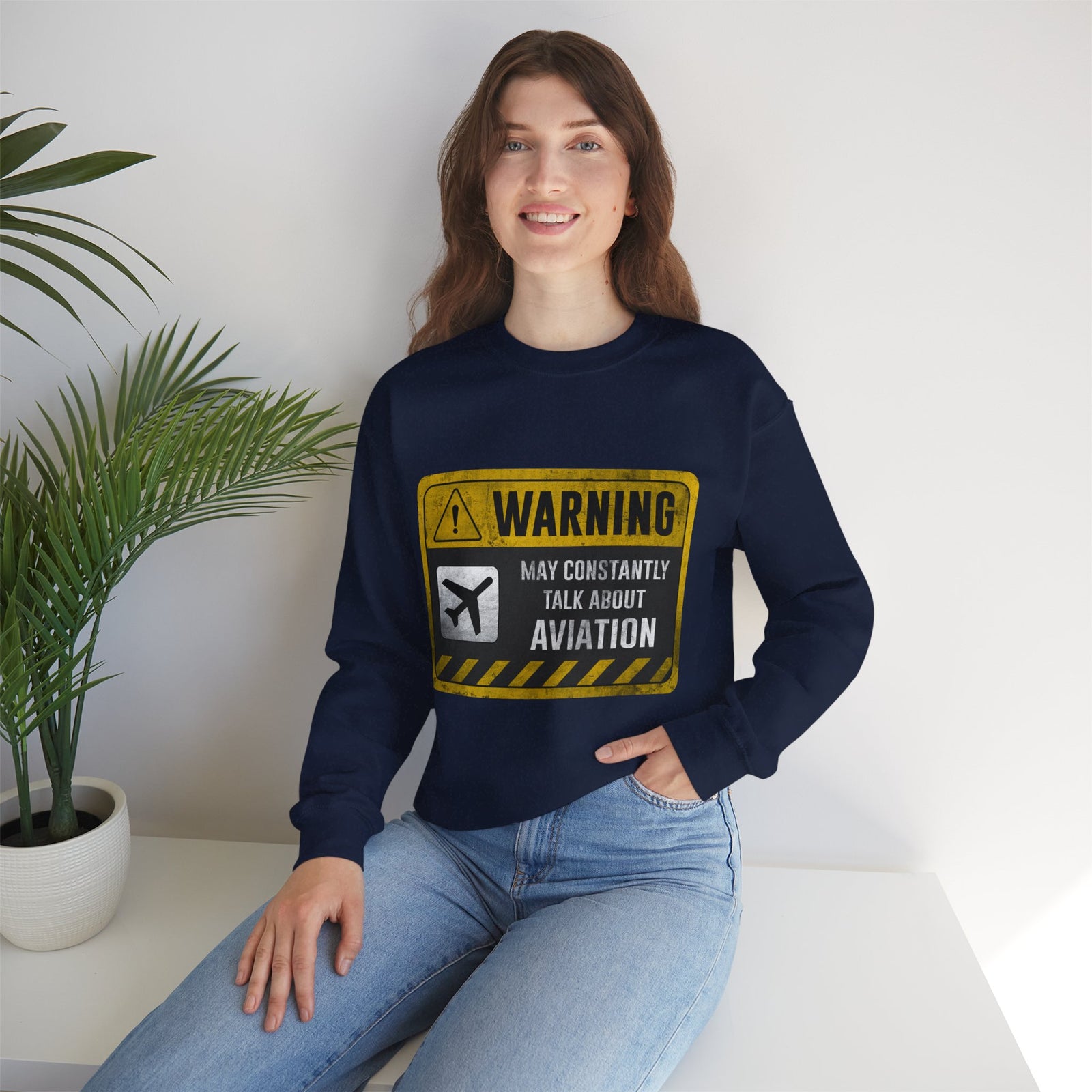 Warning May Constantly Talk About Aviation - Crewneck Sweatshirt
