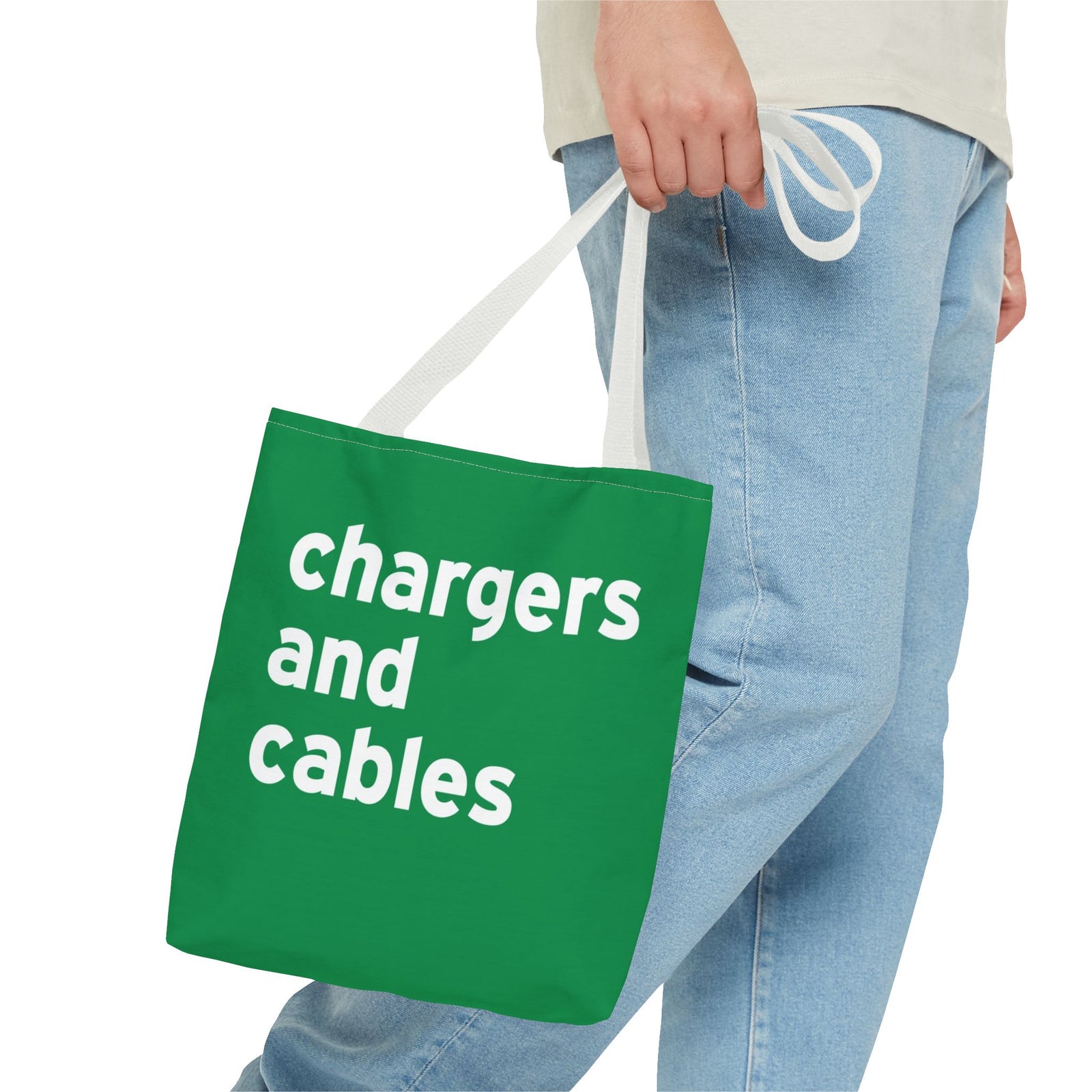 Chargers And Cables Tote Bag — Printed Green Travel Tote