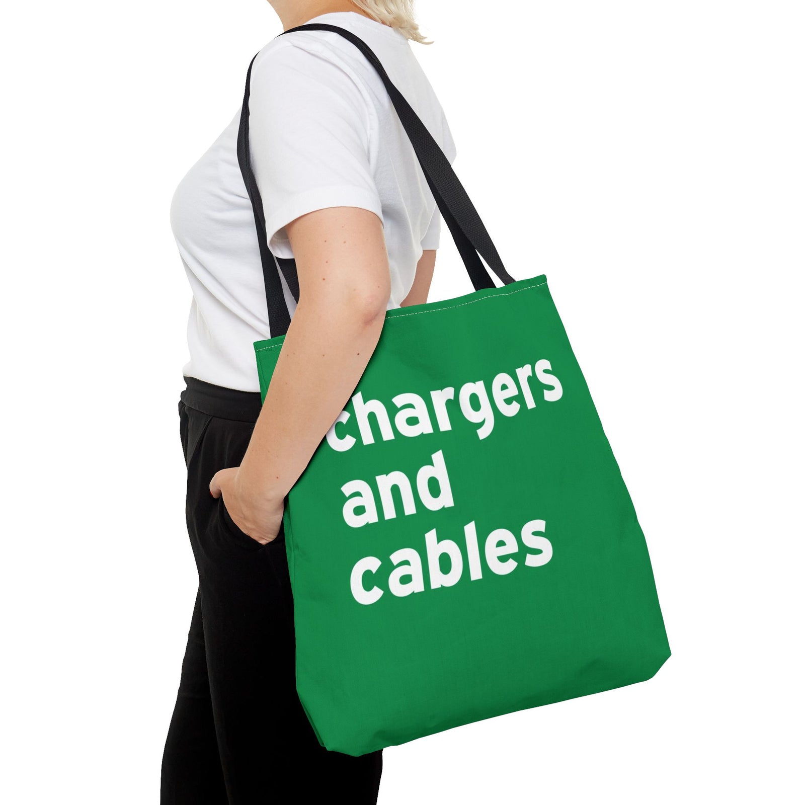 Chargers And Cables Tote Bag — Printed Green Travel Tote