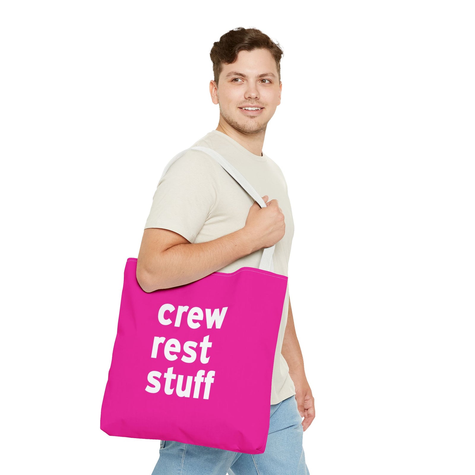 Crew Rest Stuff Tote Bag — Printed Green Travel Tote