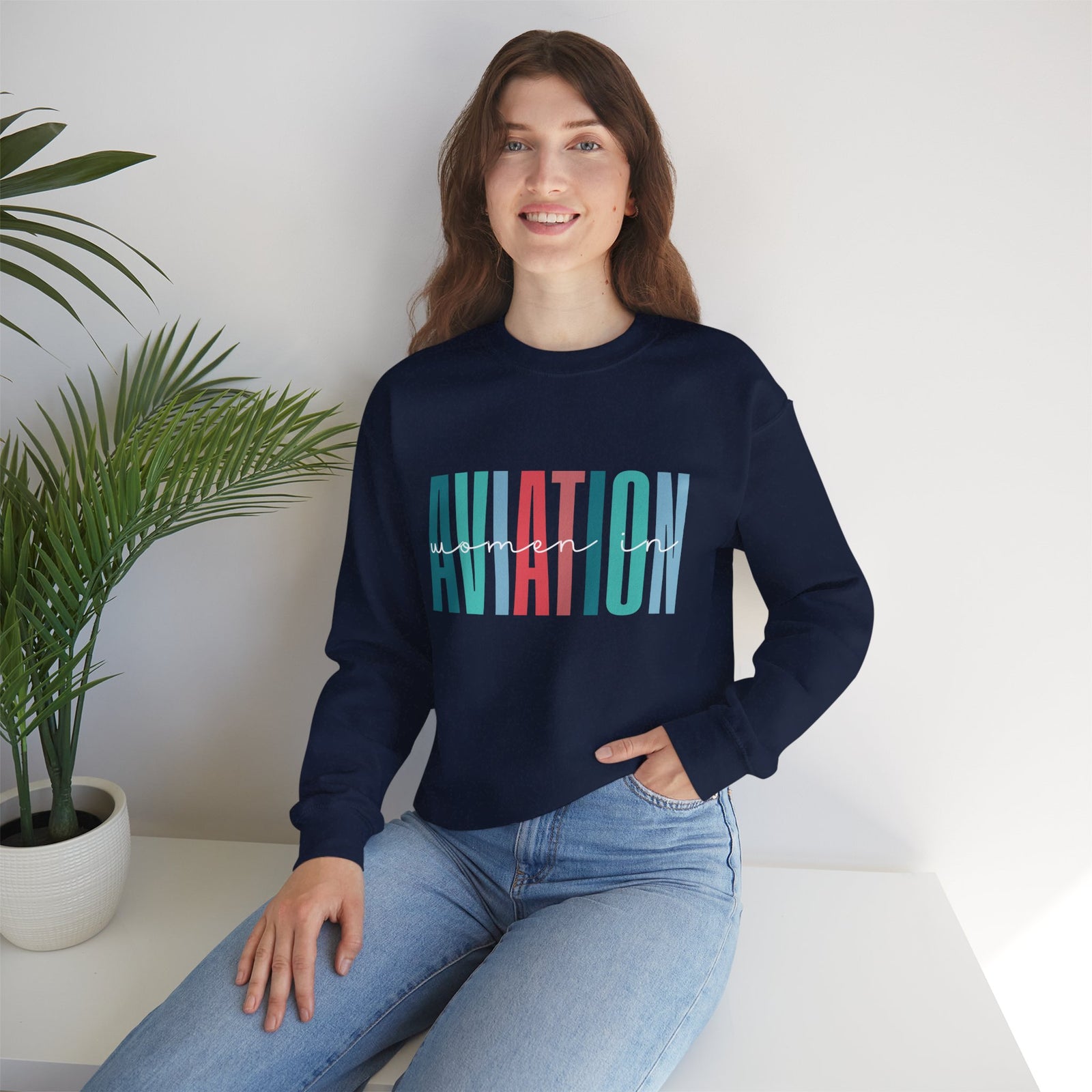 Woman In Aviation Crewneck Sweatshirt - Travel Inspiring Cozy Apparel