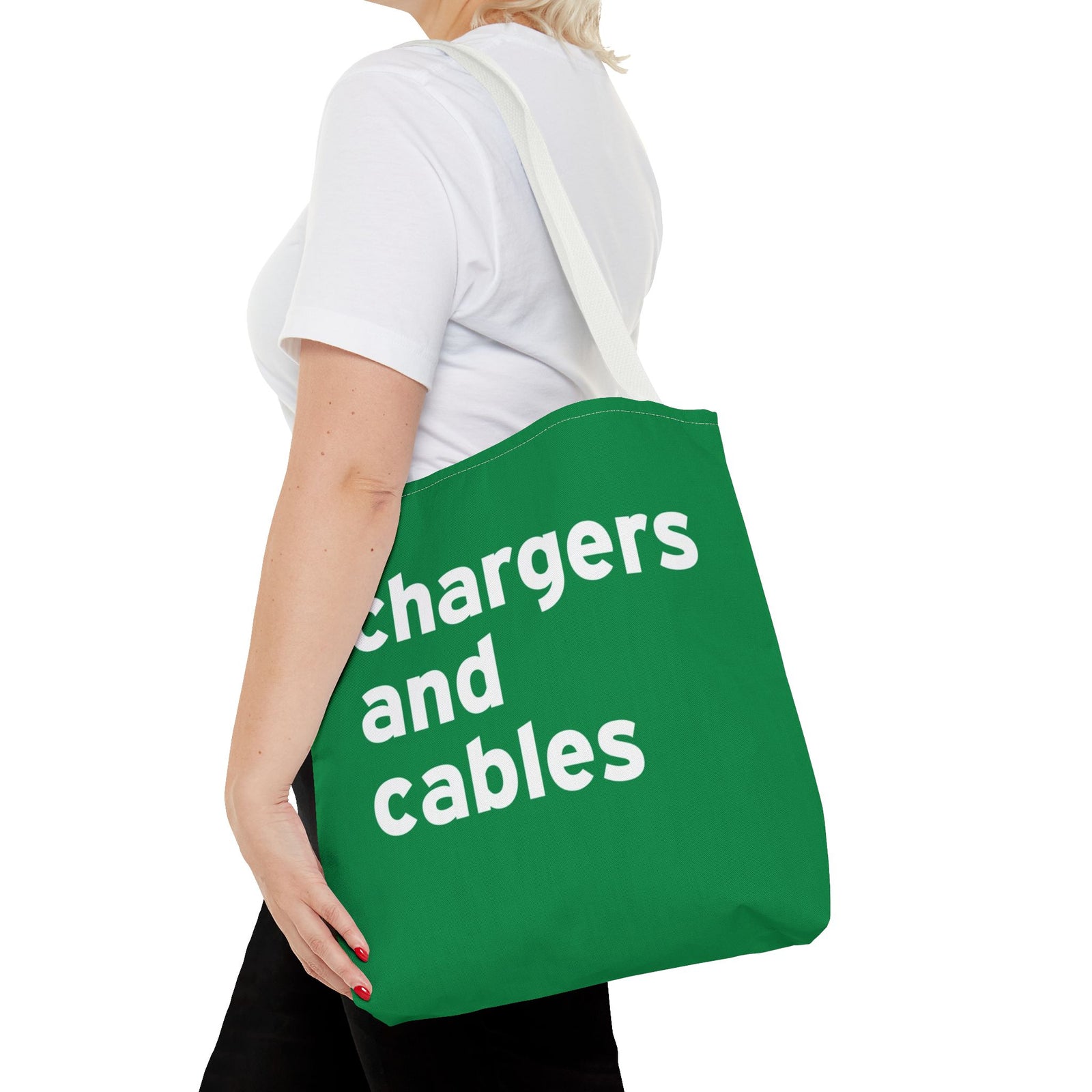Chargers And Cables Tote Bag — Printed Green Travel Tote
