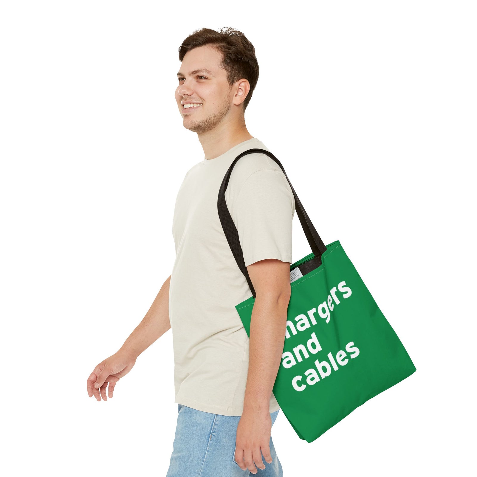 Chargers And Cables Tote Bag — Printed Green Travel Tote