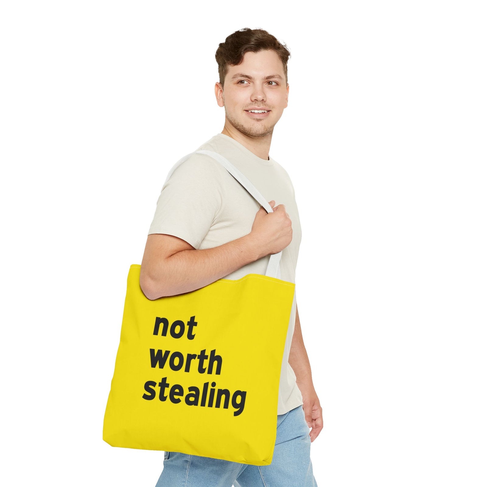 Not Worth Stealing Tote Bag — Printed Green Travel Tote
