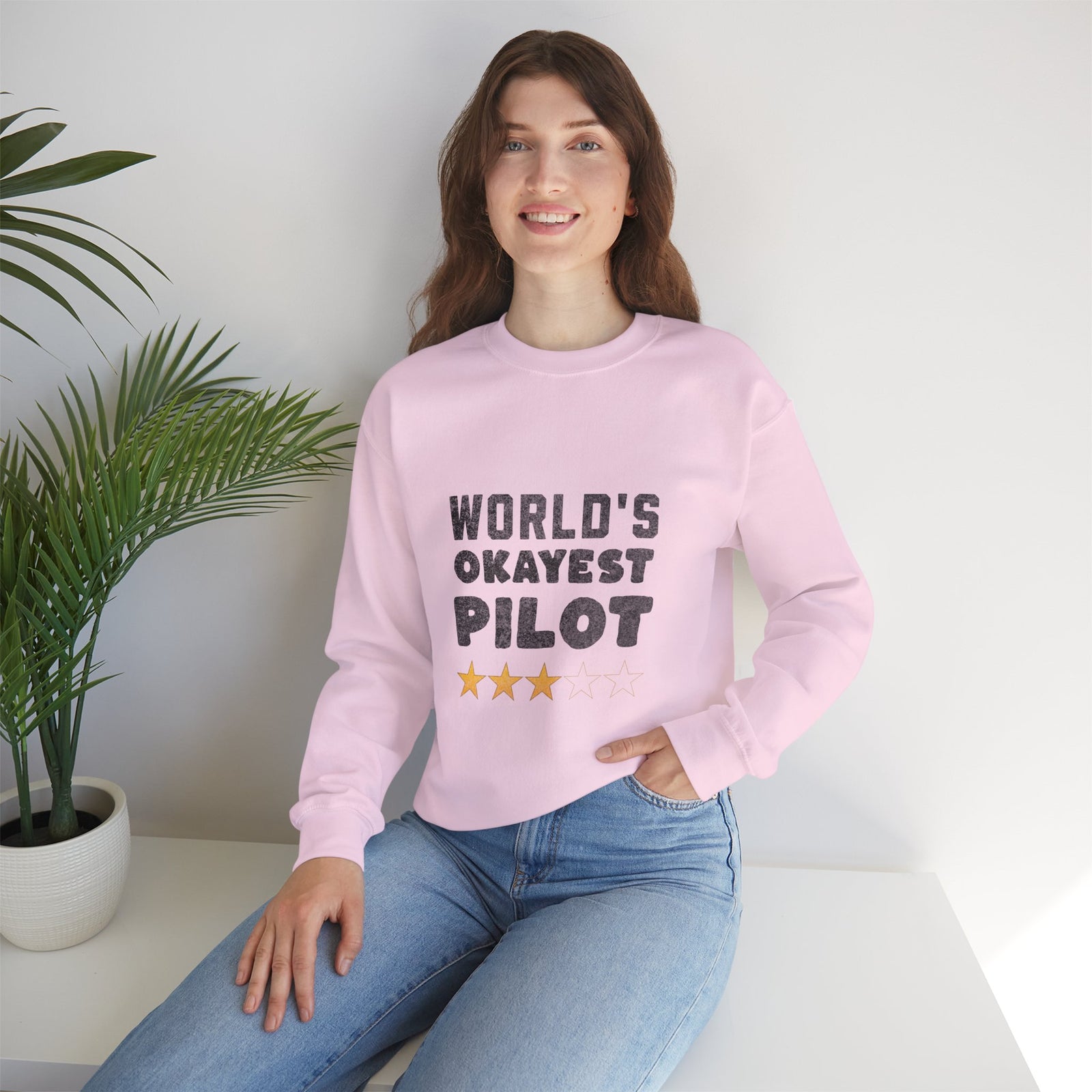 Worlds Okayest Pilot Crewneck Sweatshirt - Travel Inspiring Cozy Apparel