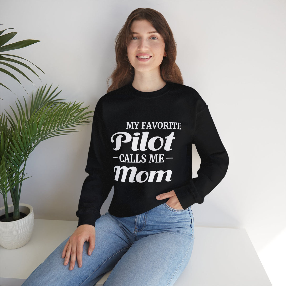 My Favorite Pilot Calls Me Mom  Crewneck Sweatshirt - Travel Inspiring Cozy Apparel