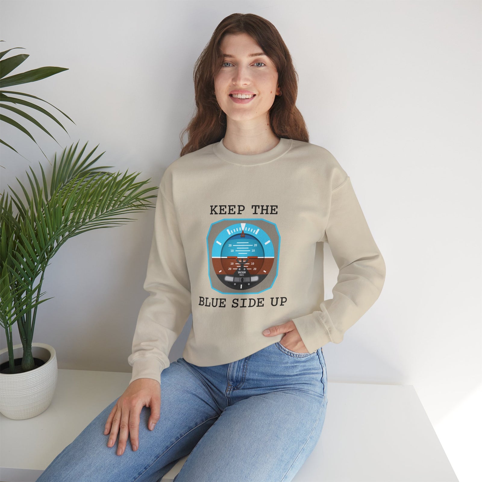 Keep The Blue Side Up Crewneck Sweatshirt - Travel Inspiring Cozy Apparel