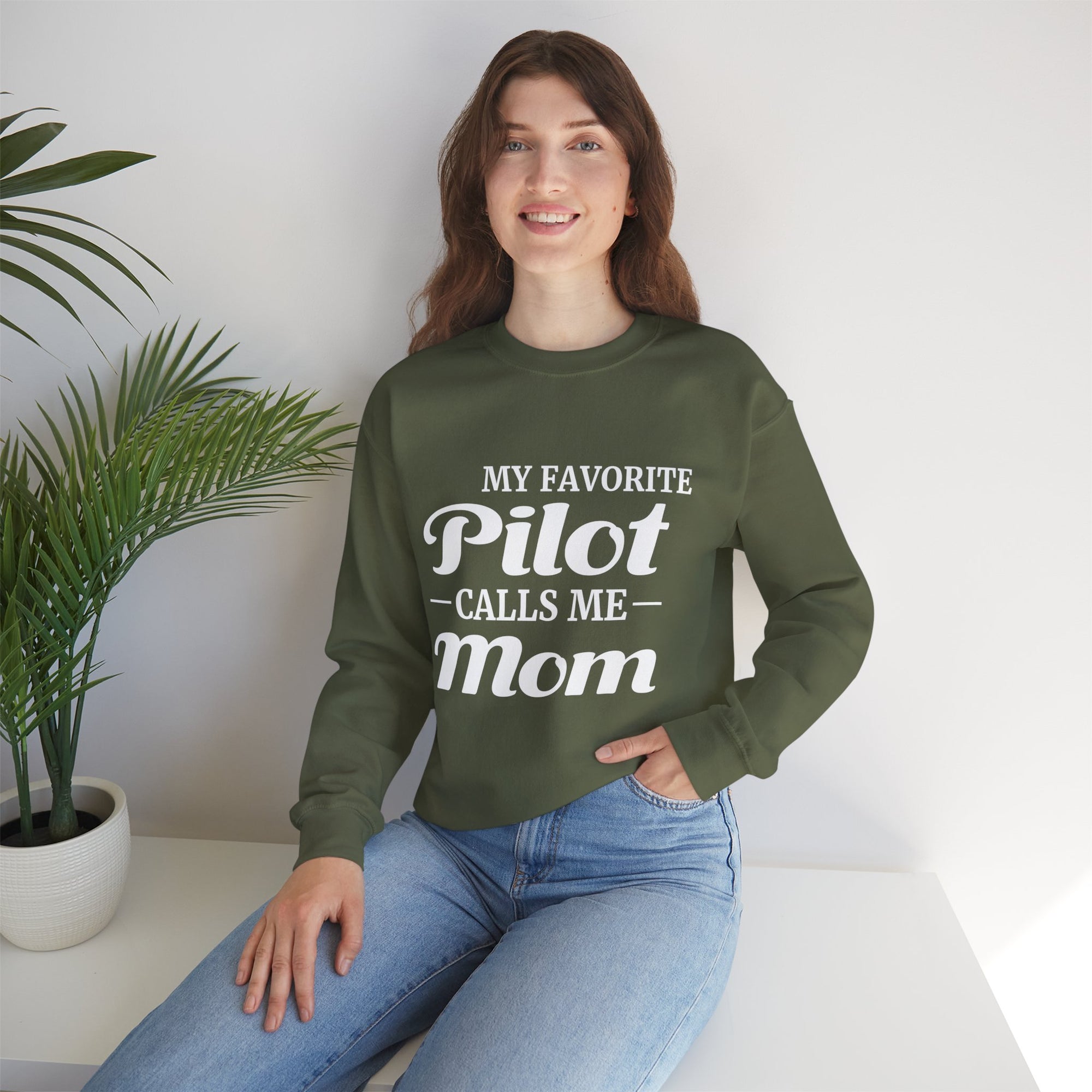 My Favorite Pilot Calls Me Mom  Crewneck Sweatshirt - Travel Inspiring Cozy Apparel