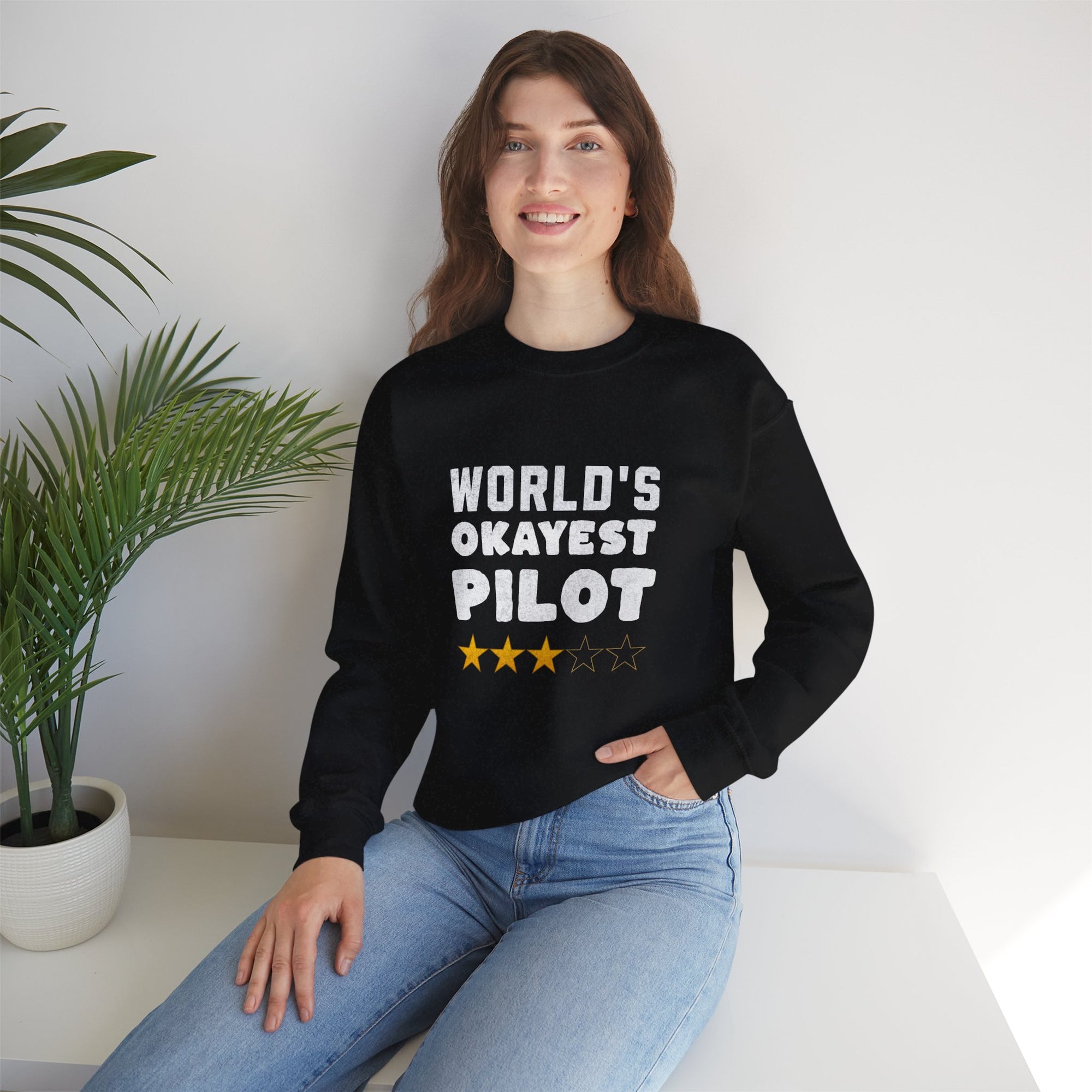 Worlds Okayest Pilot Crewneck Sweatshirt - Travel Inspiring Cozy Apparel