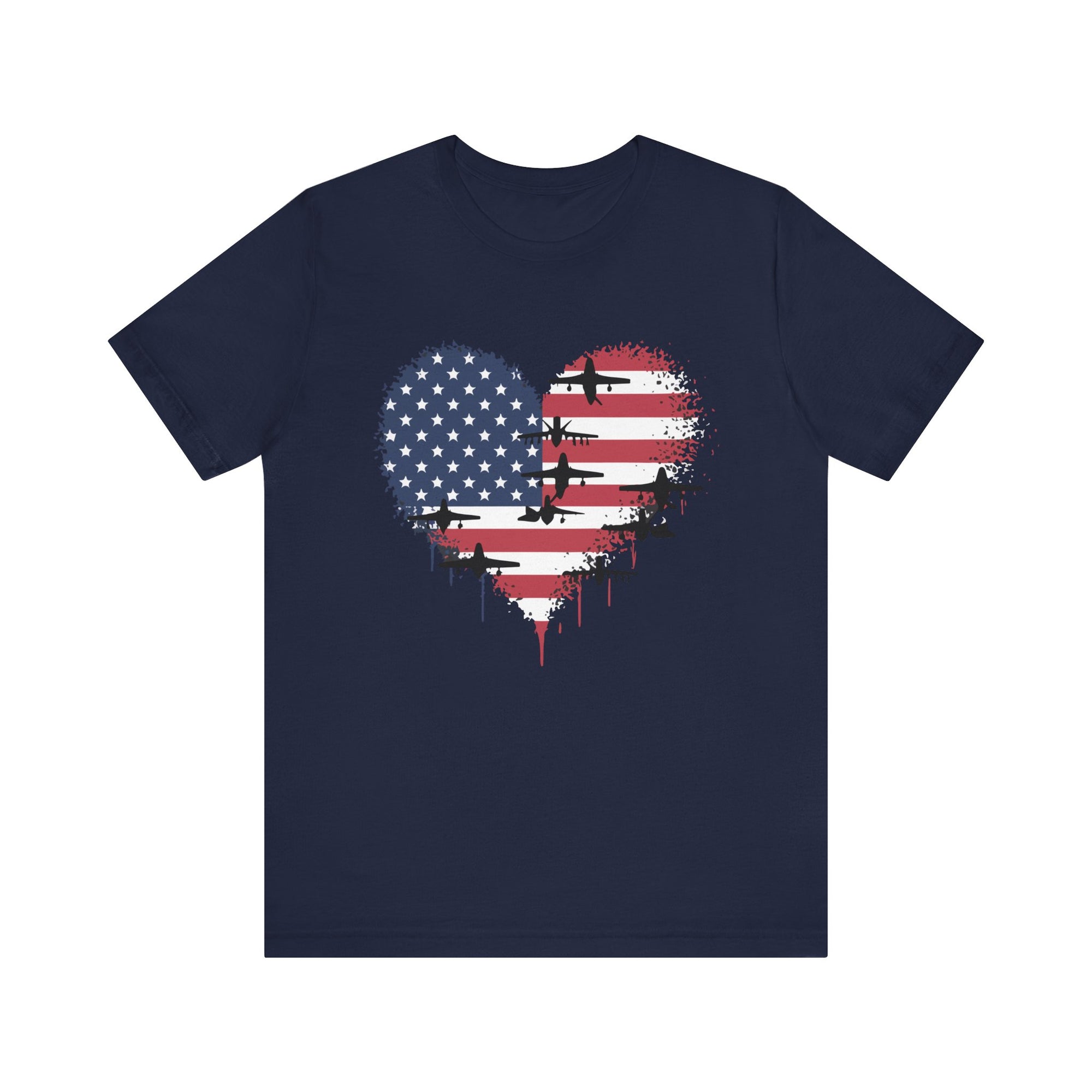 Patriotic Airplanes Heart USA Flag - Unisex Jersey Tee