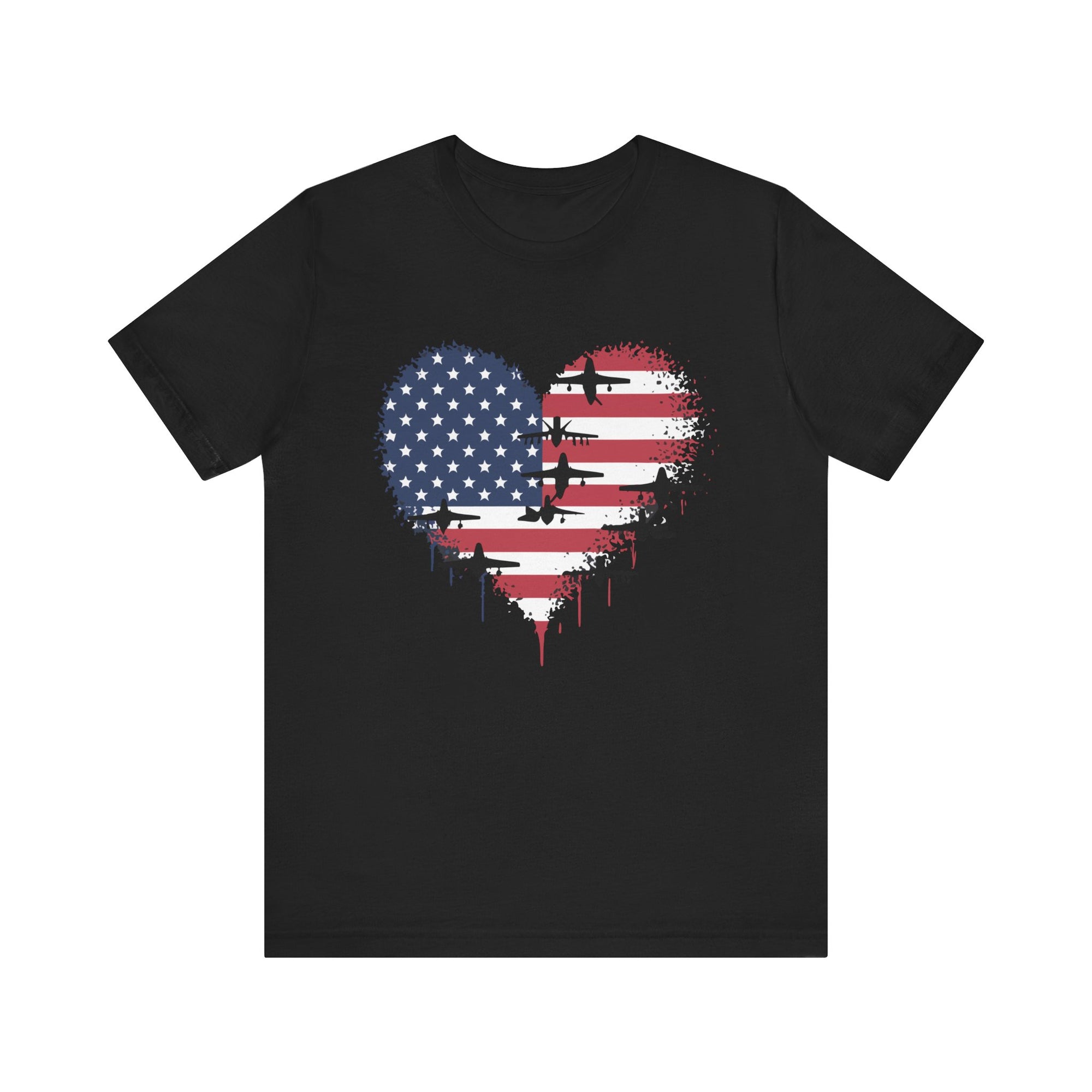Patriotic Airplanes Heart USA Flag - Unisex Jersey Tee