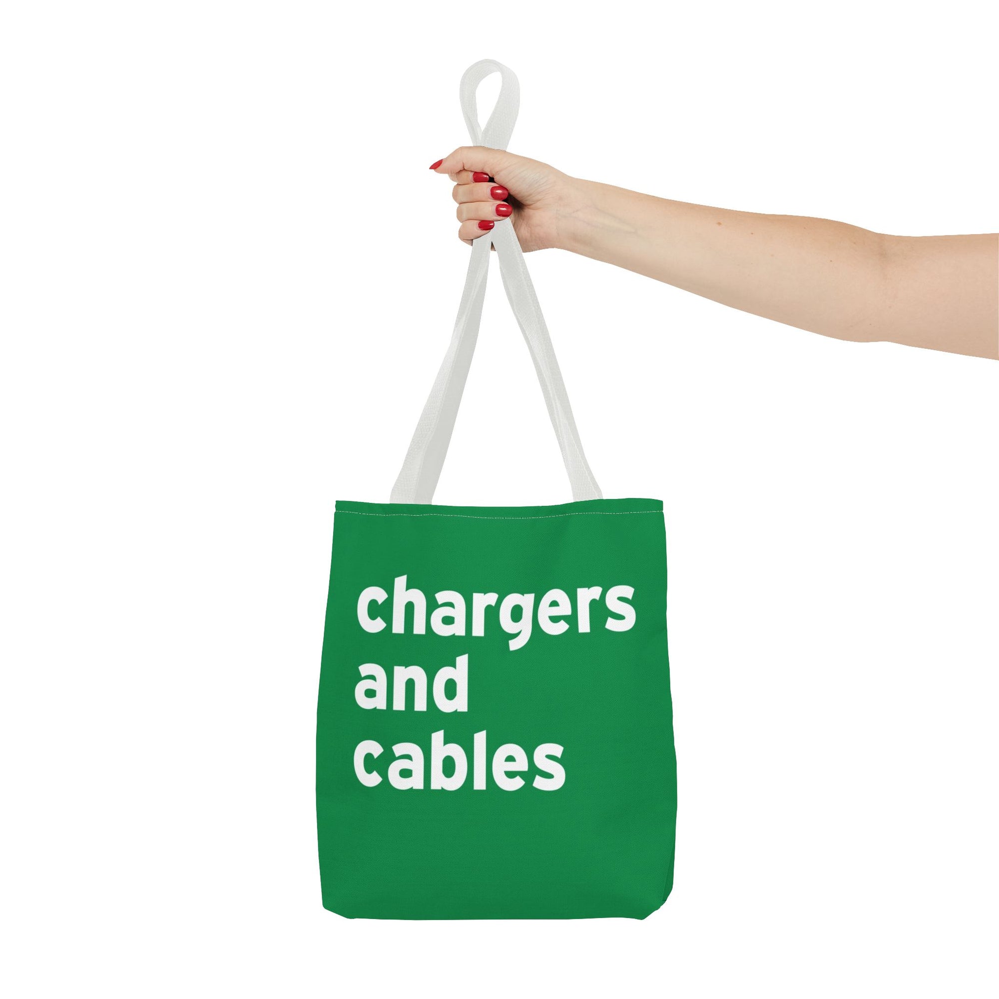 Chargers And Cables Tote Bag — Printed Green Travel Tote