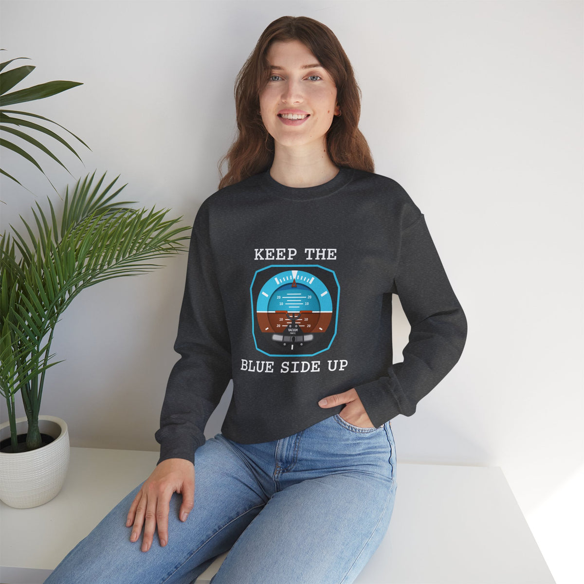 Keep The Blue Side Up Crewneck Sweatshirt - Travel Inspiring Cozy Apparel