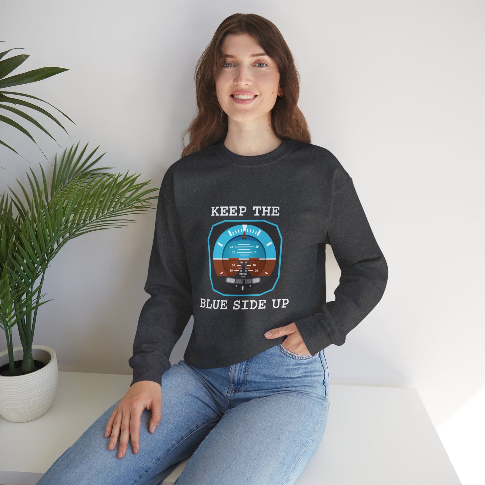 Keep The Blue Side Up Crewneck Sweatshirt - Travel Inspiring Cozy Apparel