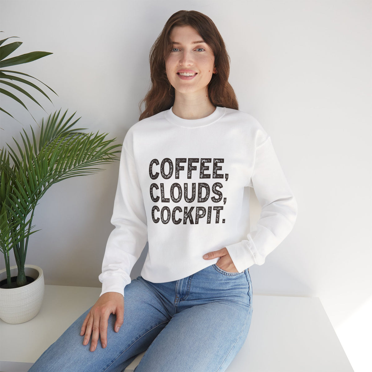 Coffee Clouds Cockpit  Crewneck Sweatshirt - Travel Inspiring Cozy Apparel