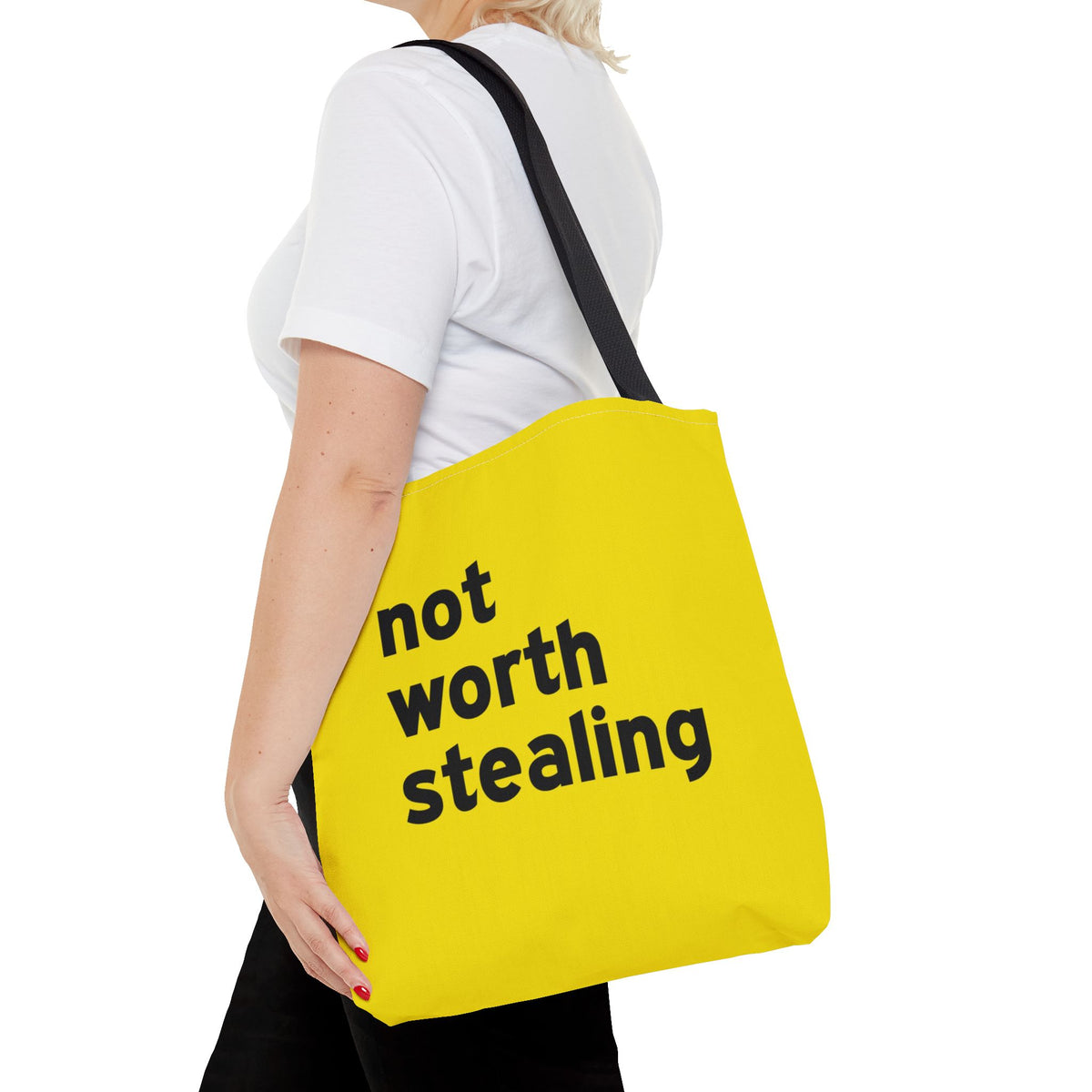 Not Worth Stealing Tote Bag — Printed Green Travel Tote