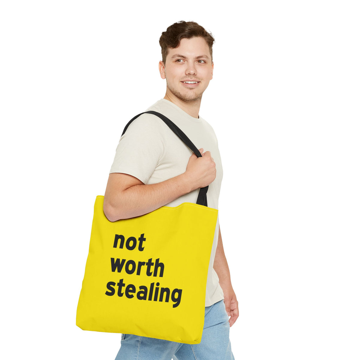 Not Worth Stealing Tote Bag — Printed Green Travel Tote