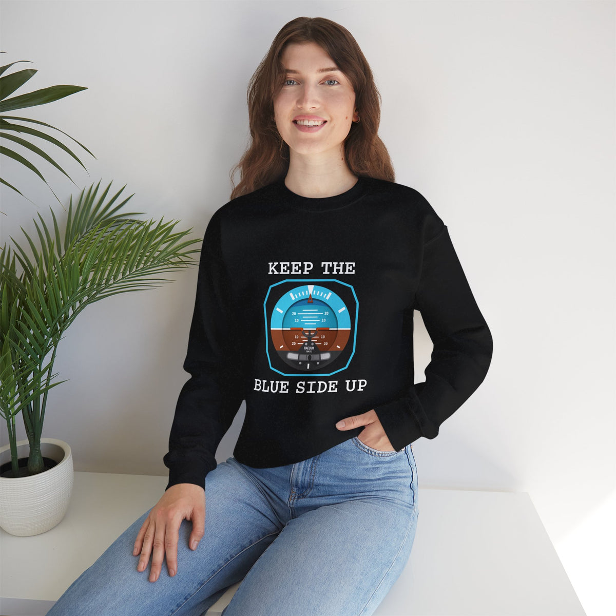 Keep The Blue Side Up Crewneck Sweatshirt - Travel Inspiring Cozy Apparel