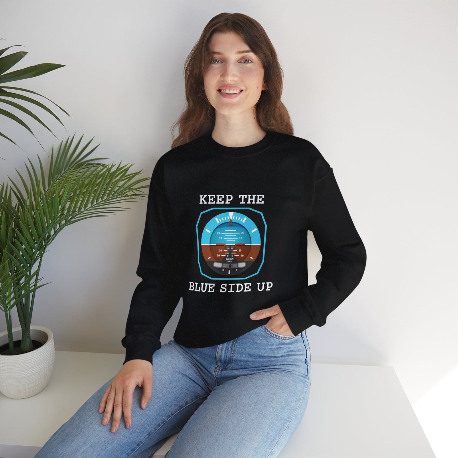Keep The Blue Side Up Crewneck Sweatshirt - Travel Inspiring Cozy Apparel
