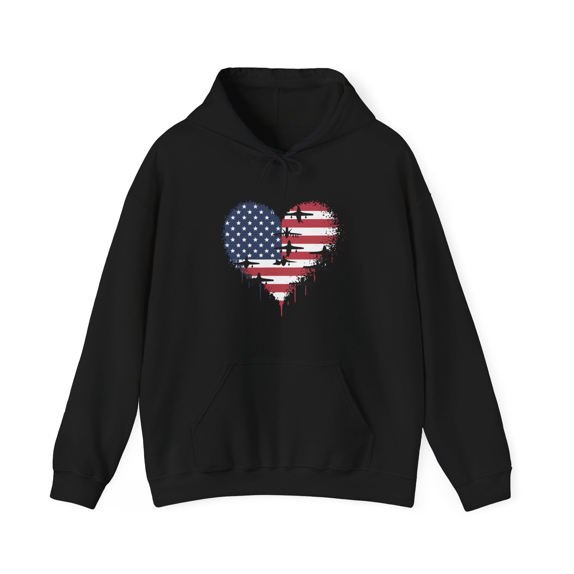 Patriotic Airplanes Heart USA Flag - Pullover Hoodie