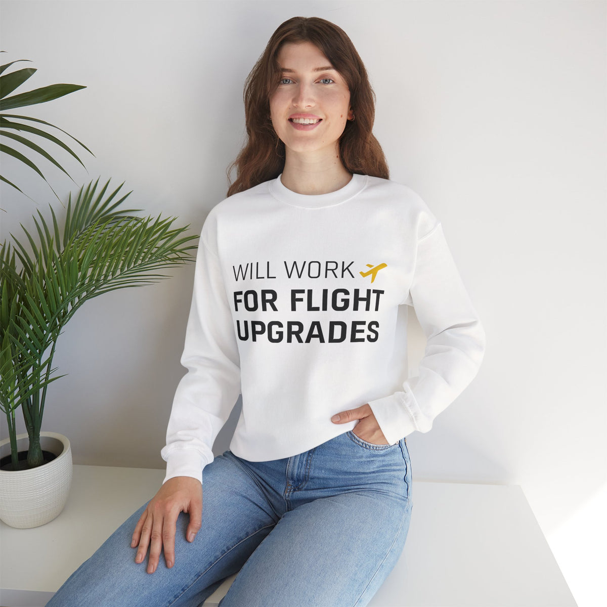 Will Work For Flight Upgrades -  Crewneck Sweatshirt