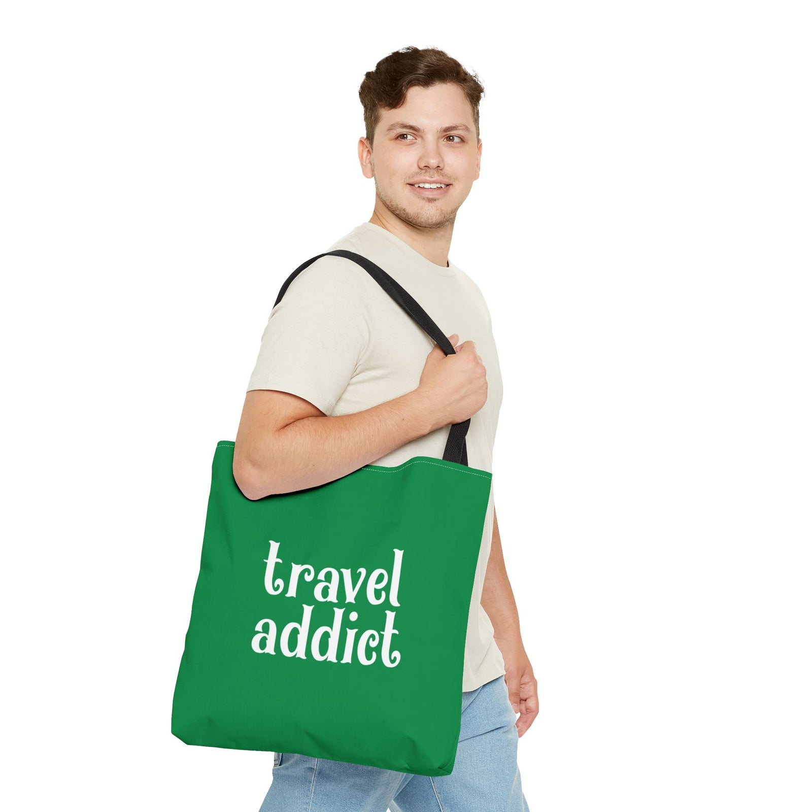 Travel Addict Tote Bag — Printed Green Travel Tote