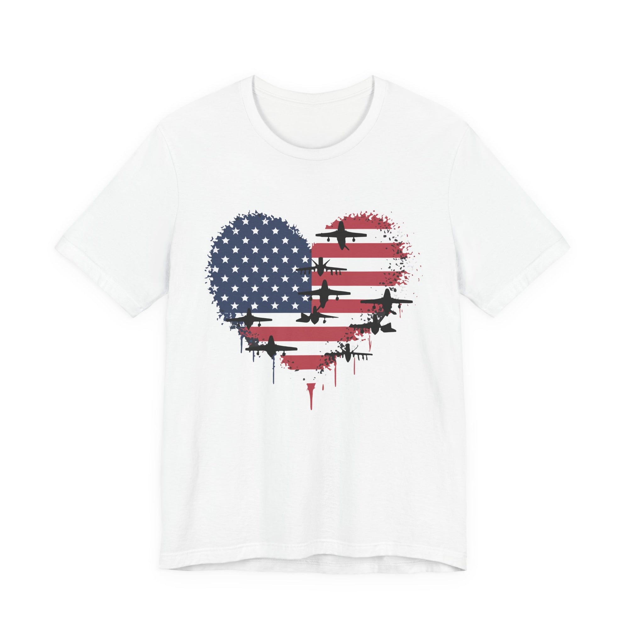 Patriotic Airplanes Heart USA Flag - Unisex Jersey Tee