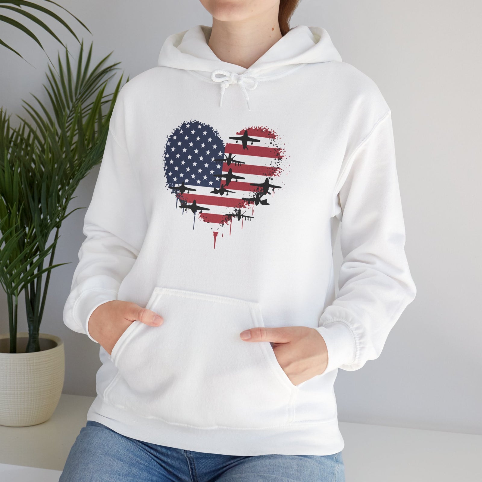 Patriotic Airplanes Heart USA Flag - Pullover Hoodie