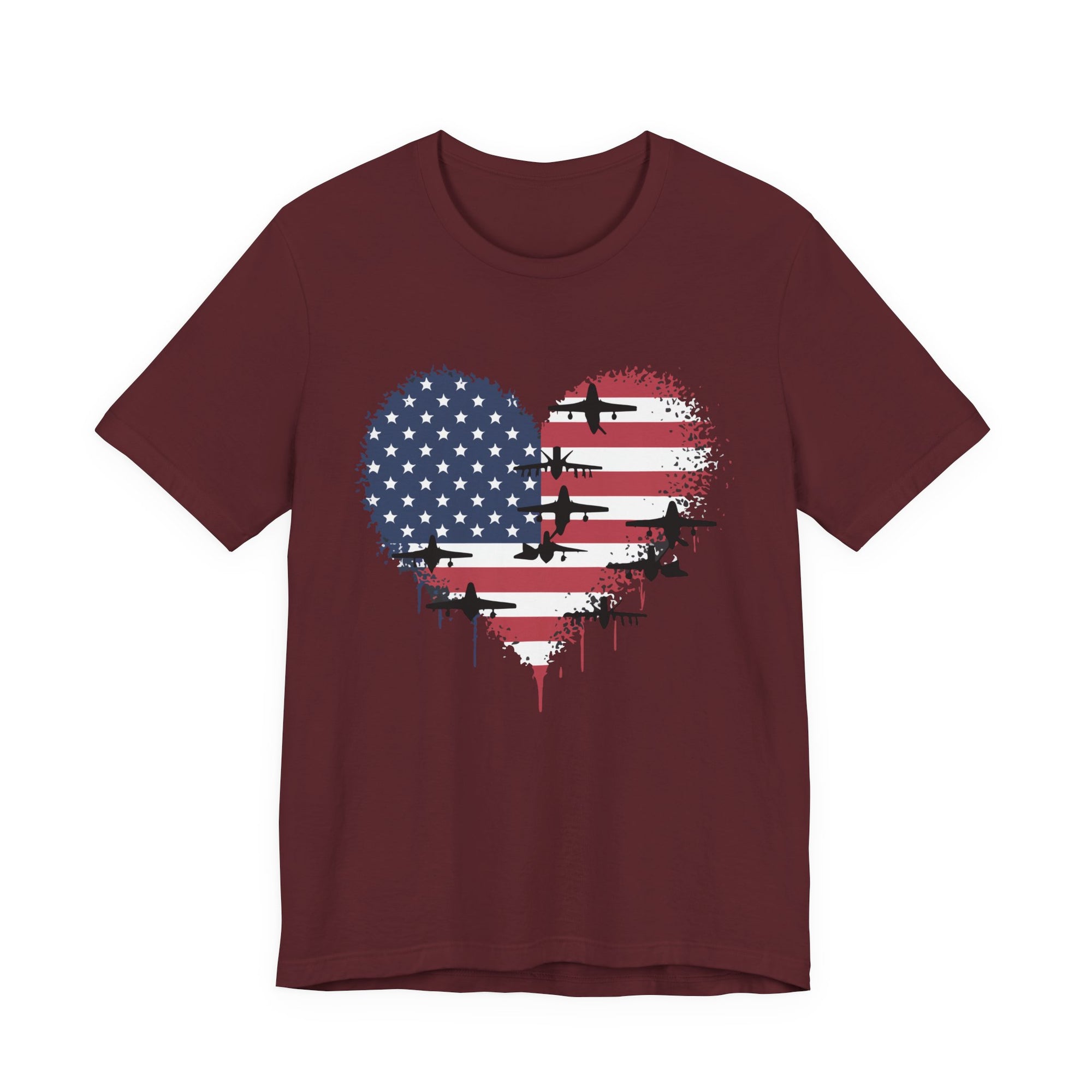 Patriotic Airplanes Heart USA Flag - Unisex Jersey Tee