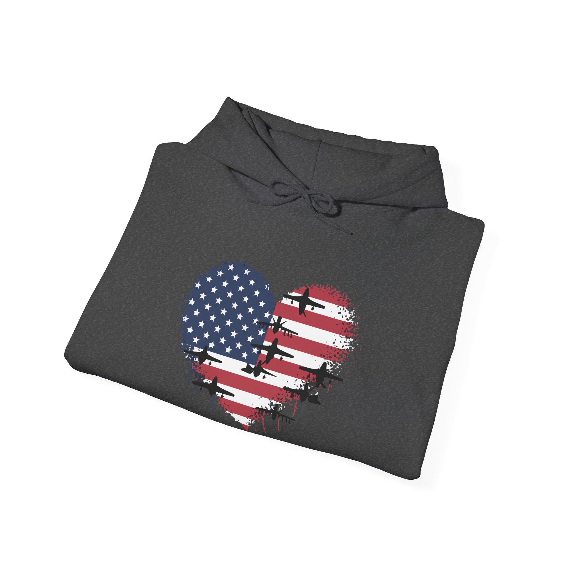 Patriotic Airplanes Heart USA Flag - Pullover Hoodie