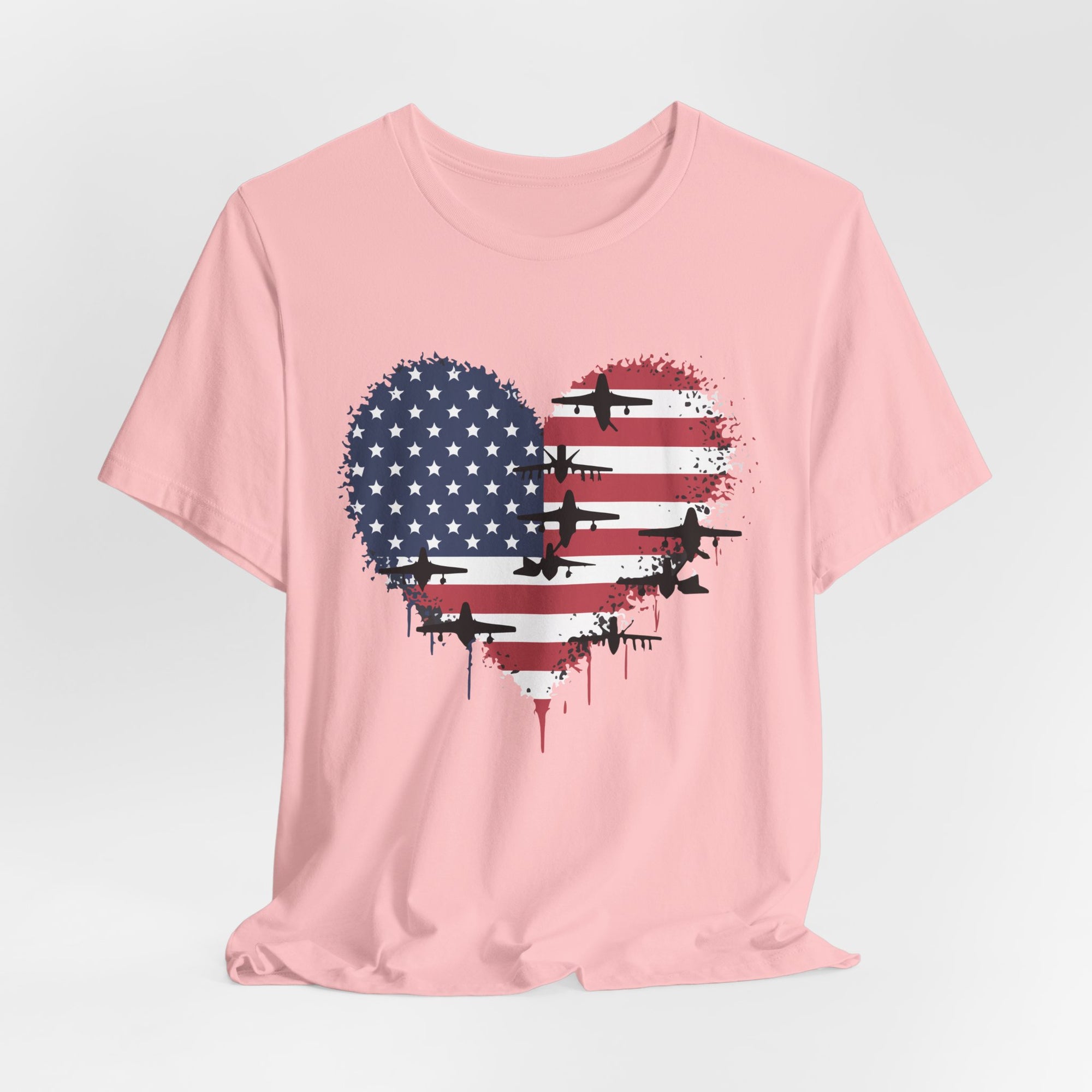 Patriotic Airplanes Heart USA Flag - Unisex Jersey Tee