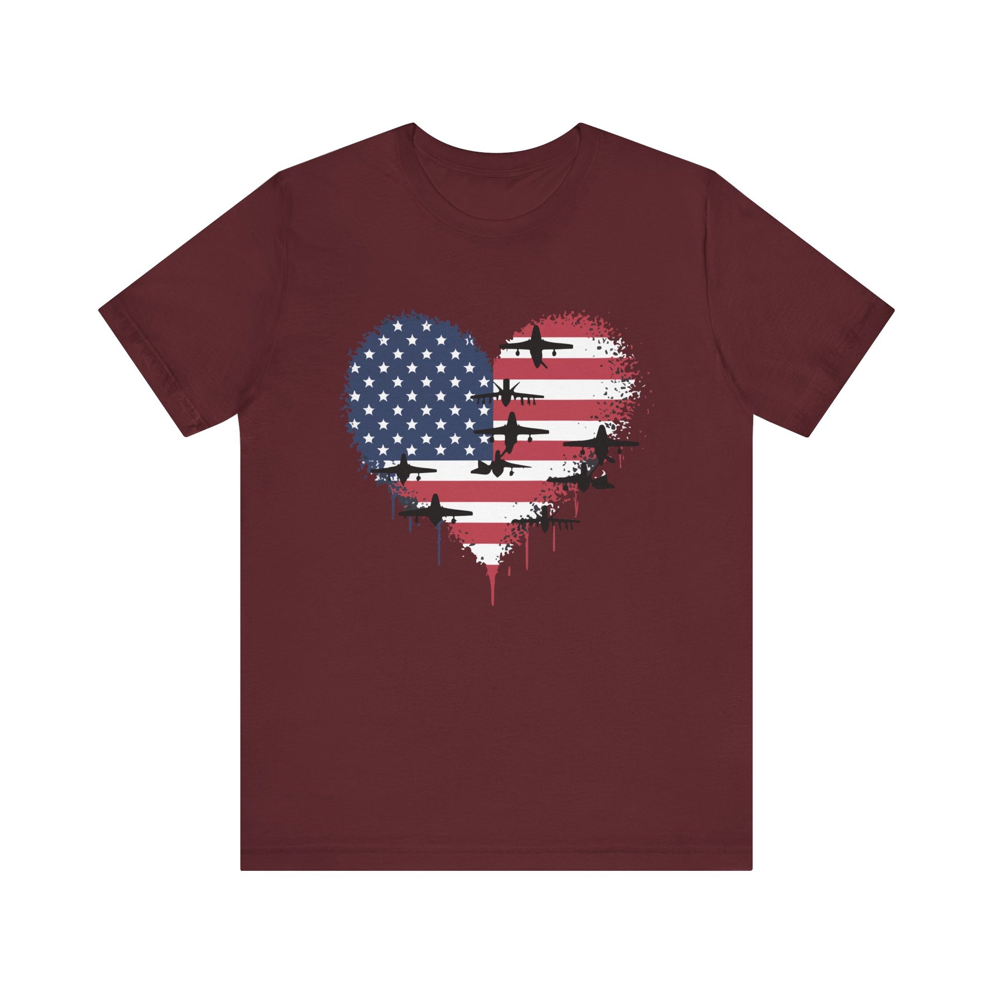 Patriotic Airplanes Heart USA Flag - Unisex Jersey Tee