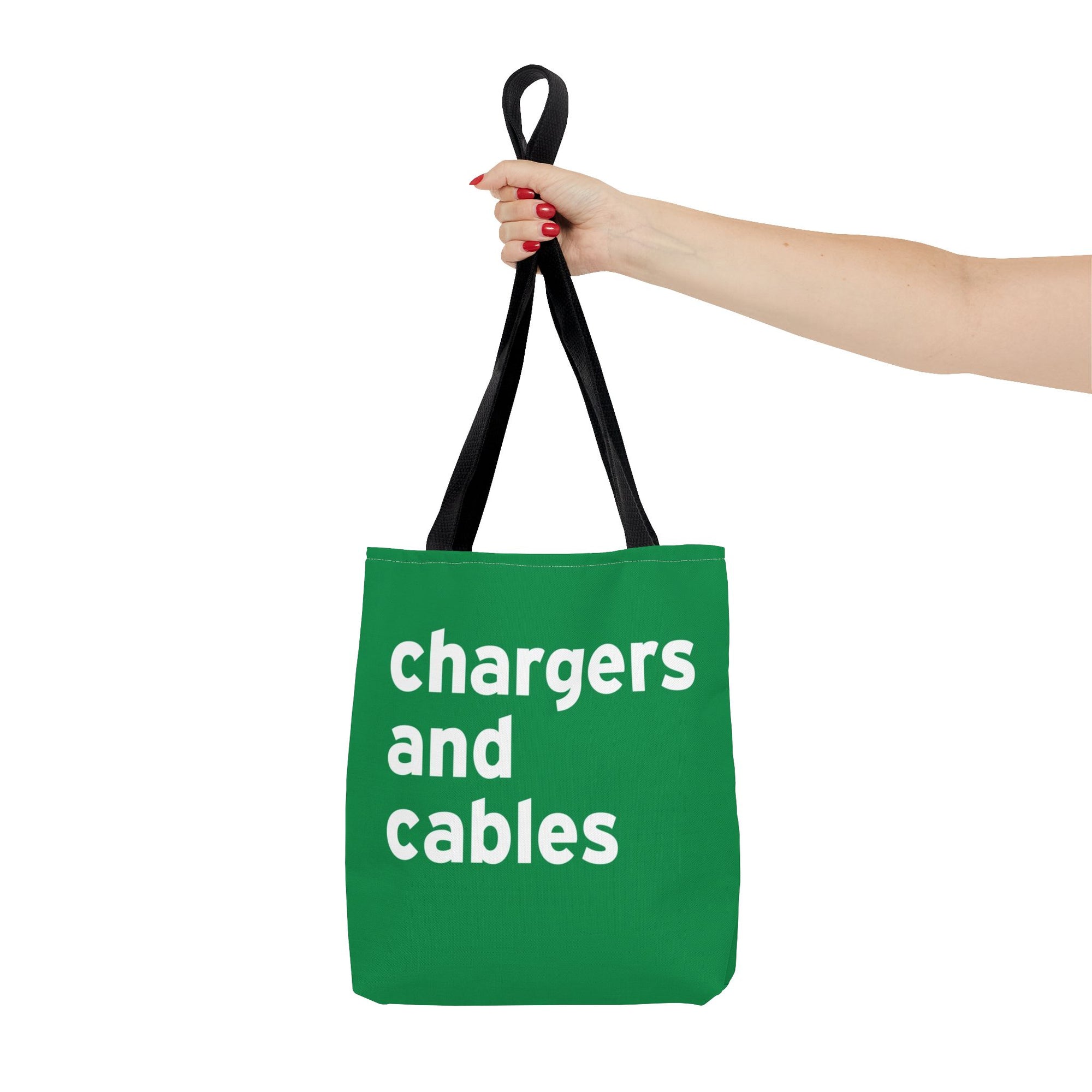 Chargers And Cables Tote Bag — Printed Green Travel Tote