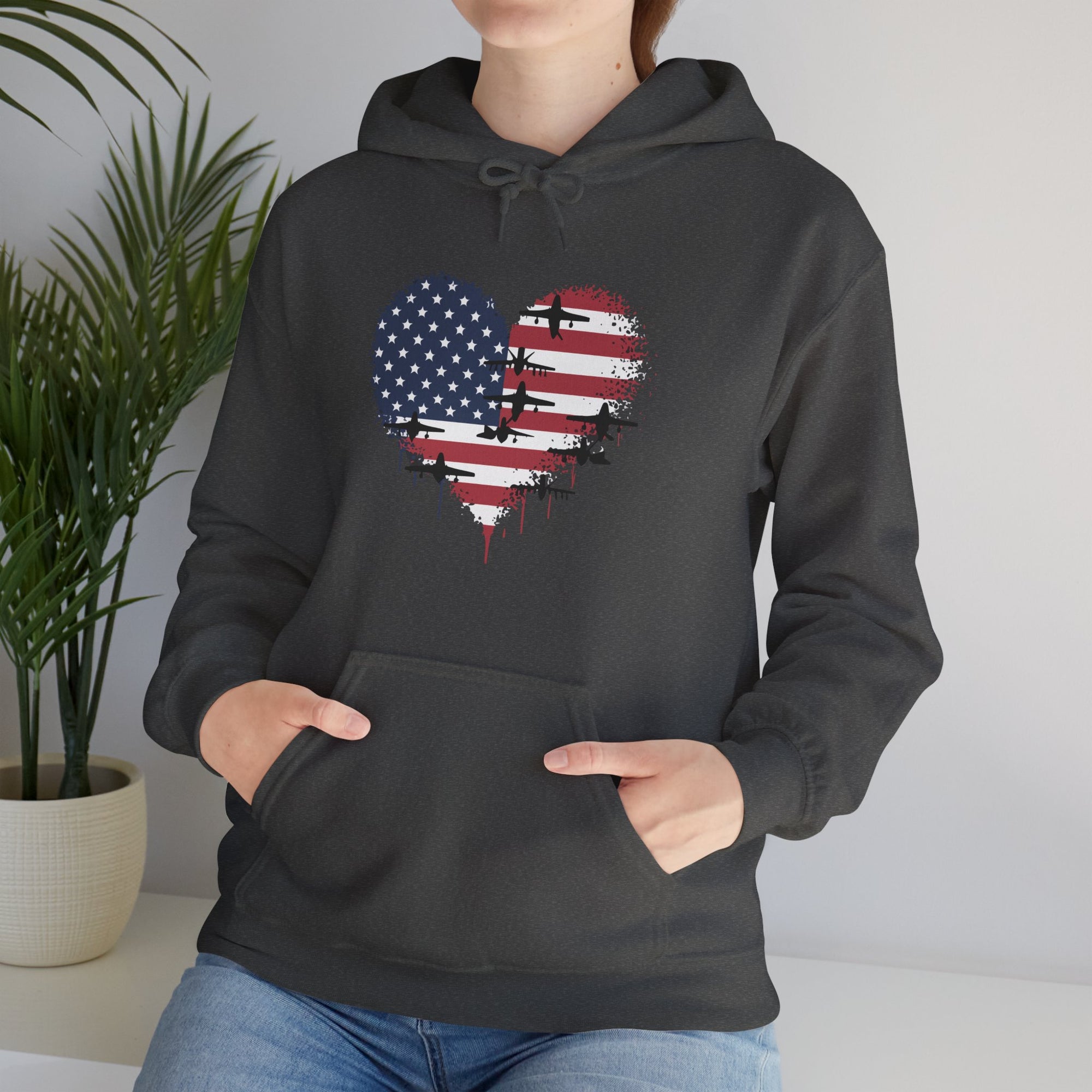 Patriotic Airplanes Heart USA Flag - Pullover Hoodie