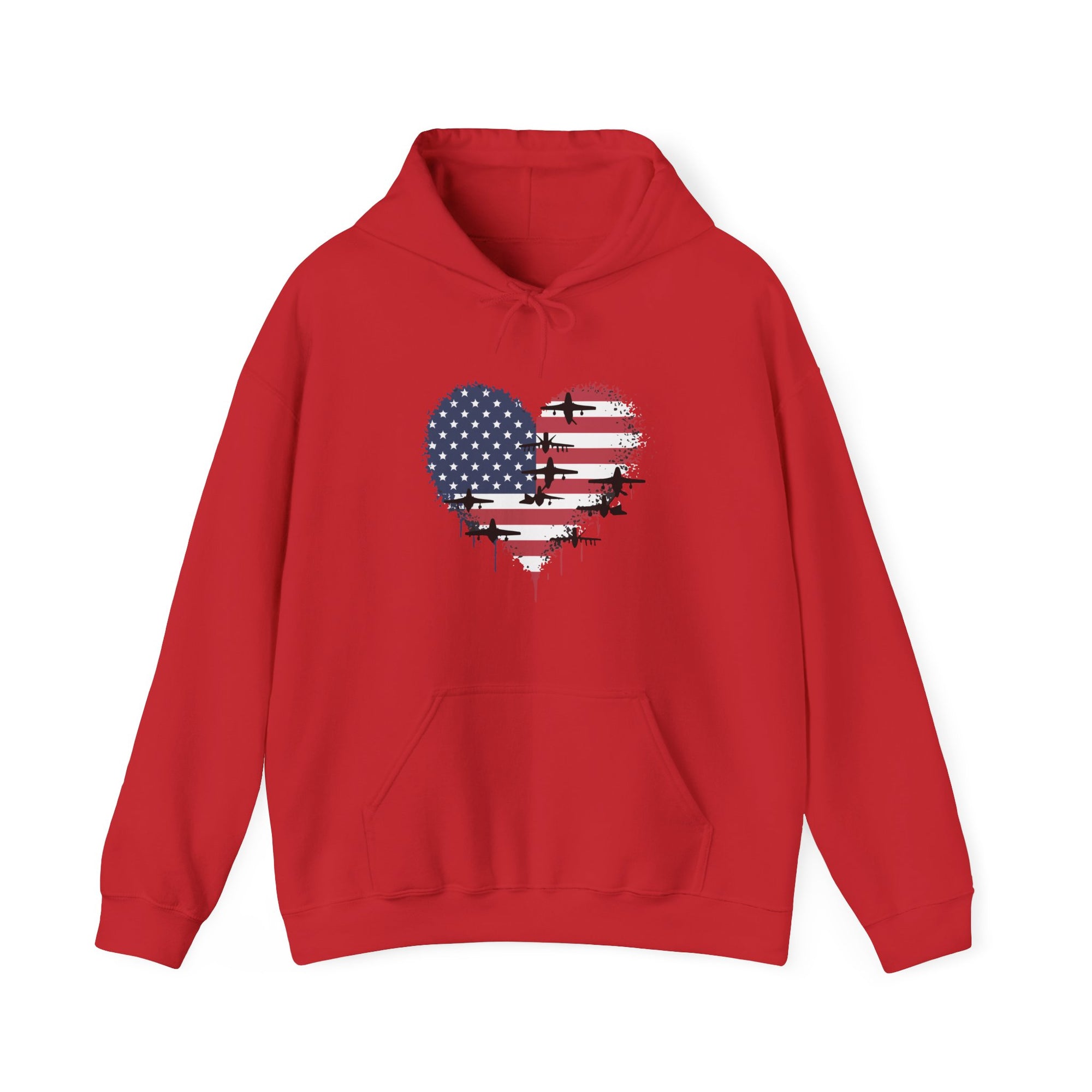 Patriotic Airplanes Heart USA Flag - Pullover Hoodie