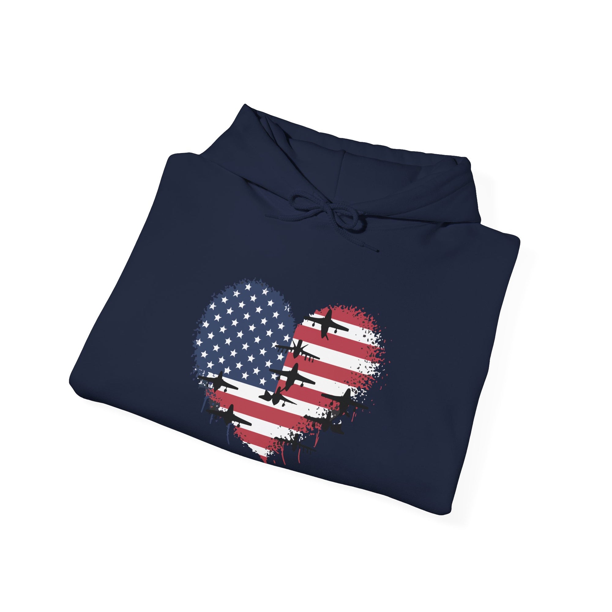 Patriotic Airplanes Heart USA Flag - Pullover Hoodie