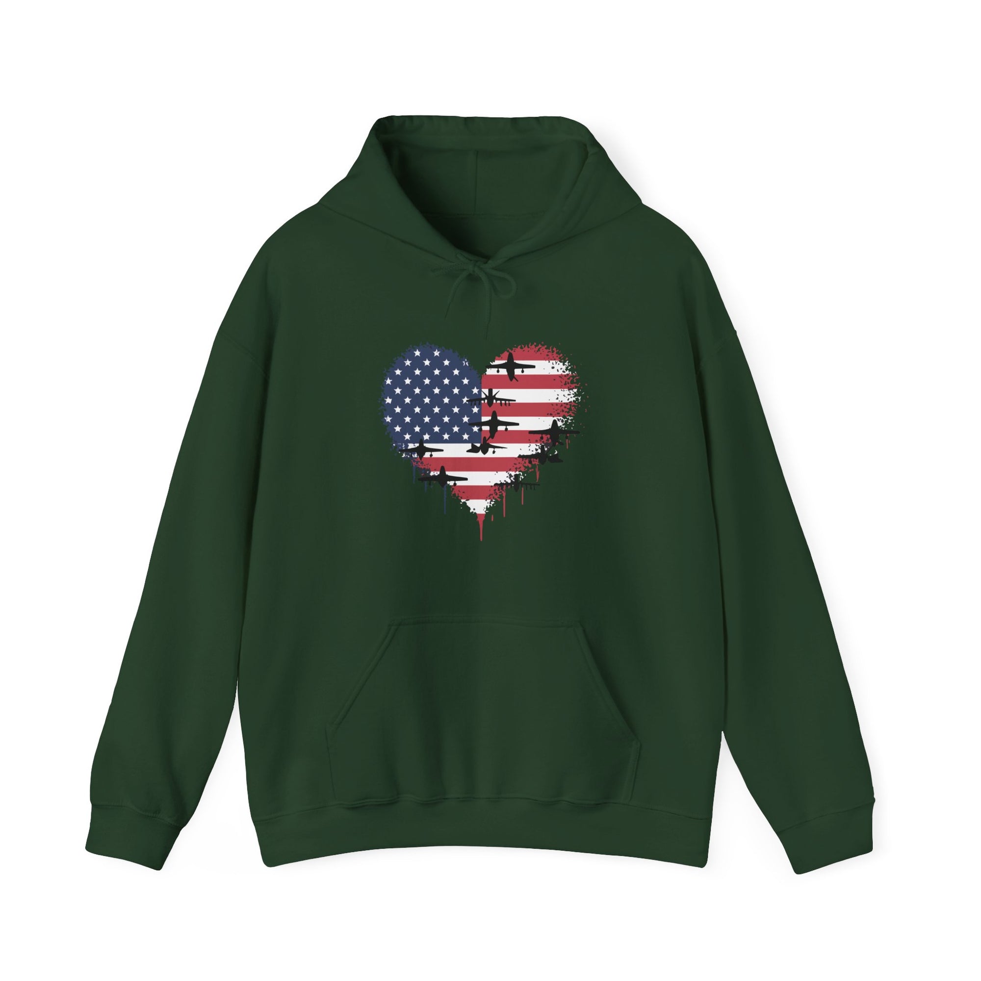 Patriotic Airplanes Heart USA Flag - Pullover Hoodie