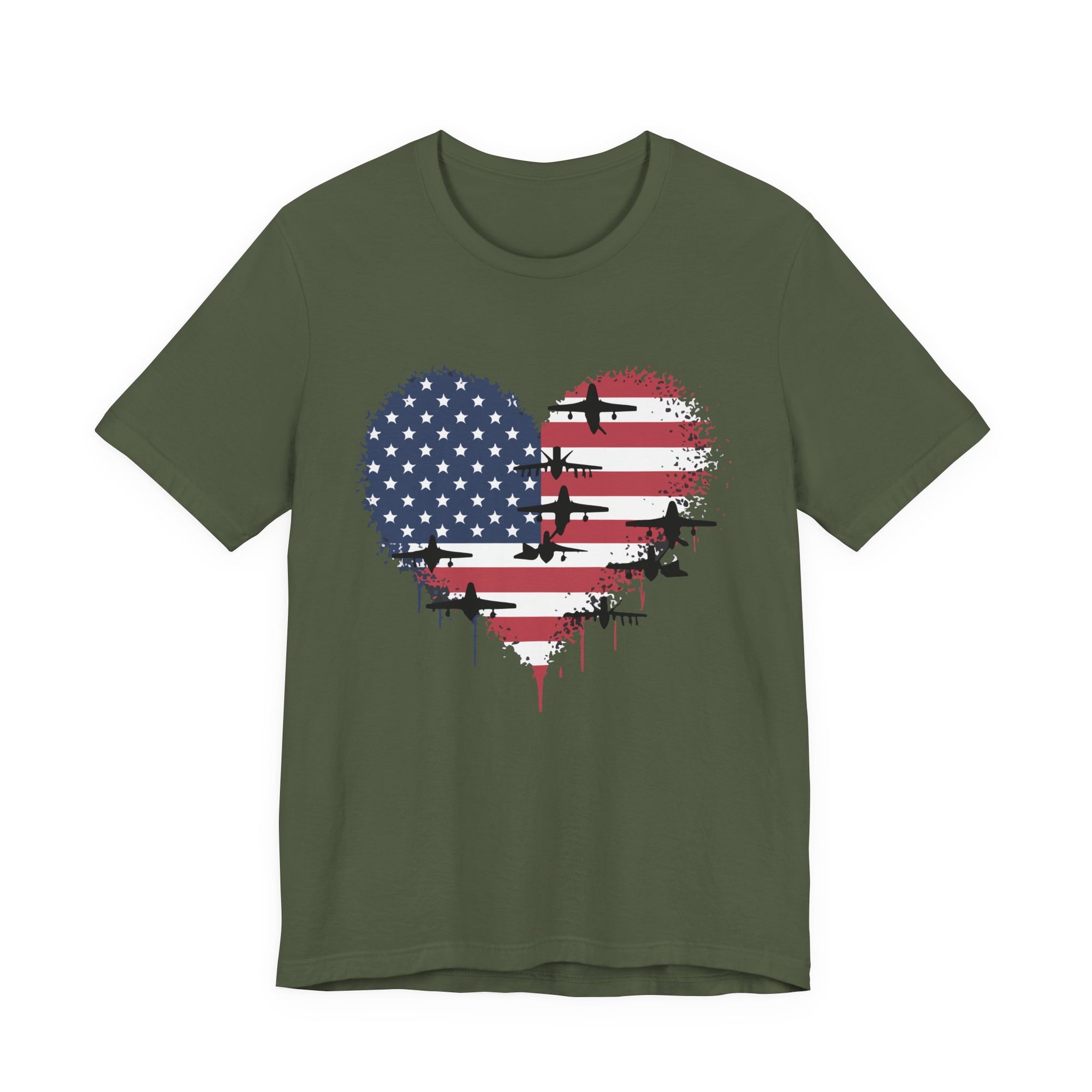 Patriotic Airplanes Heart USA Flag - Unisex Jersey Tee