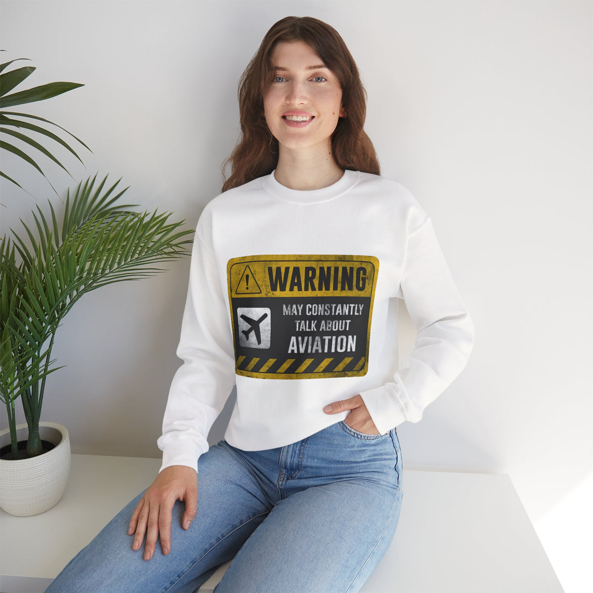 Warning May Constantly Talk About Aviation -  Crewneck Sweatshirt