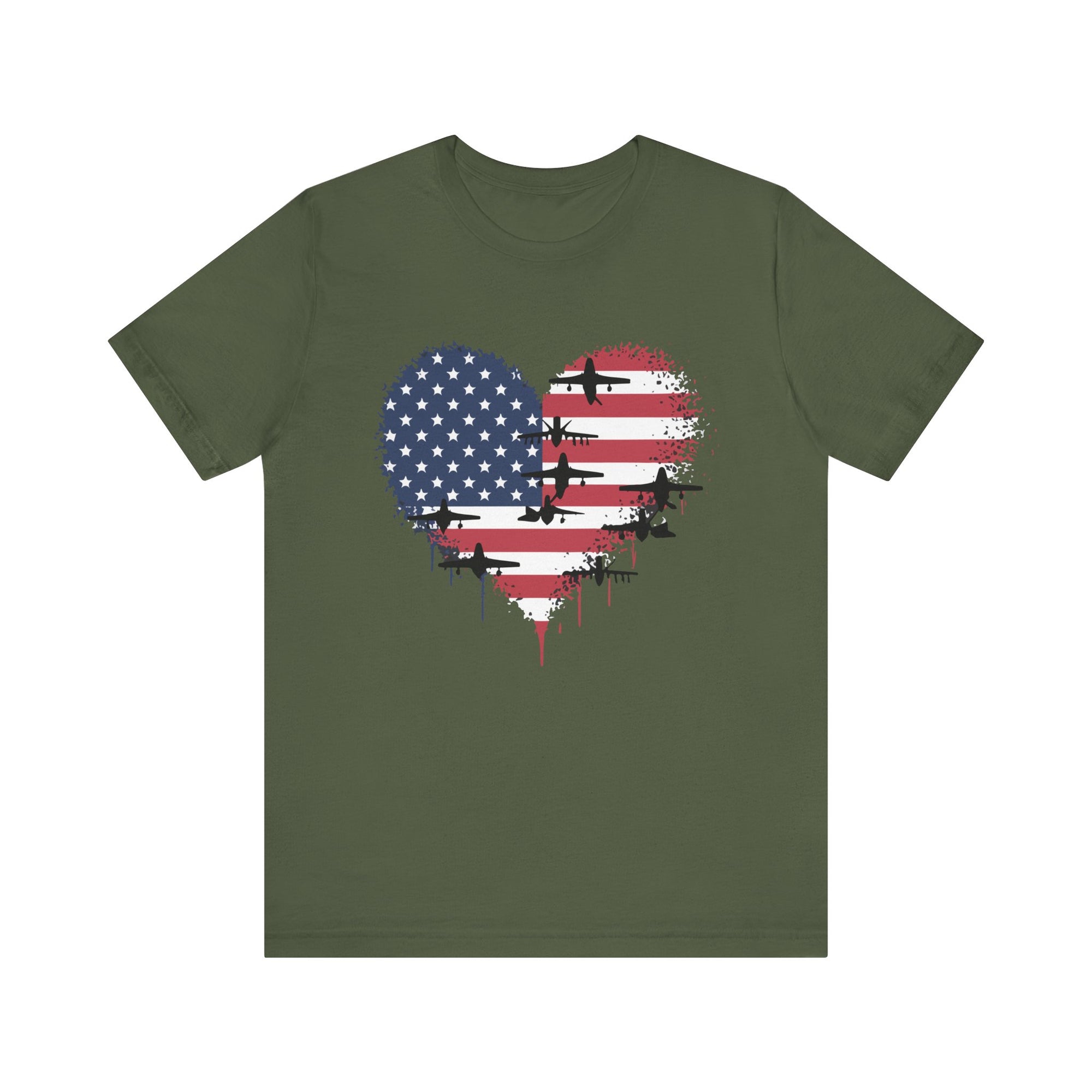 Patriotic Airplanes Heart USA Flag - Unisex Jersey Tee