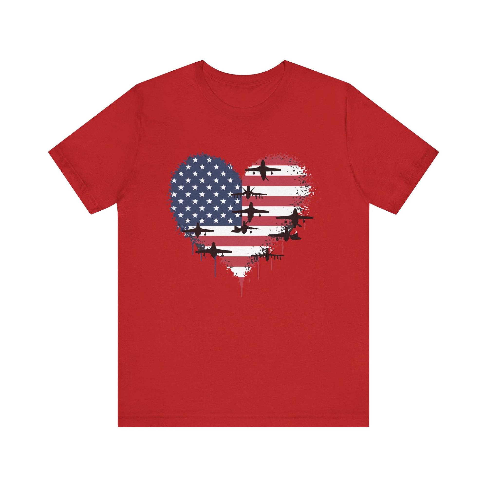 Patriotic Airplanes Heart USA Flag - Unisex Jersey Tee