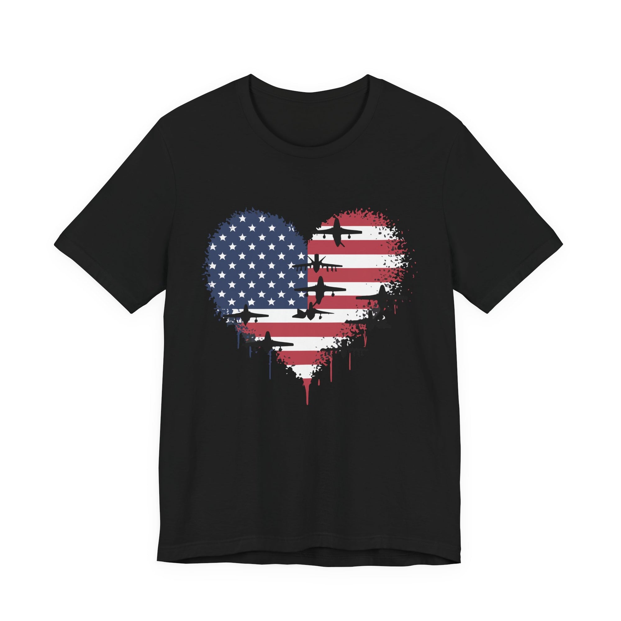 Patriotic Airplanes Heart USA Flag - Unisex Jersey Tee