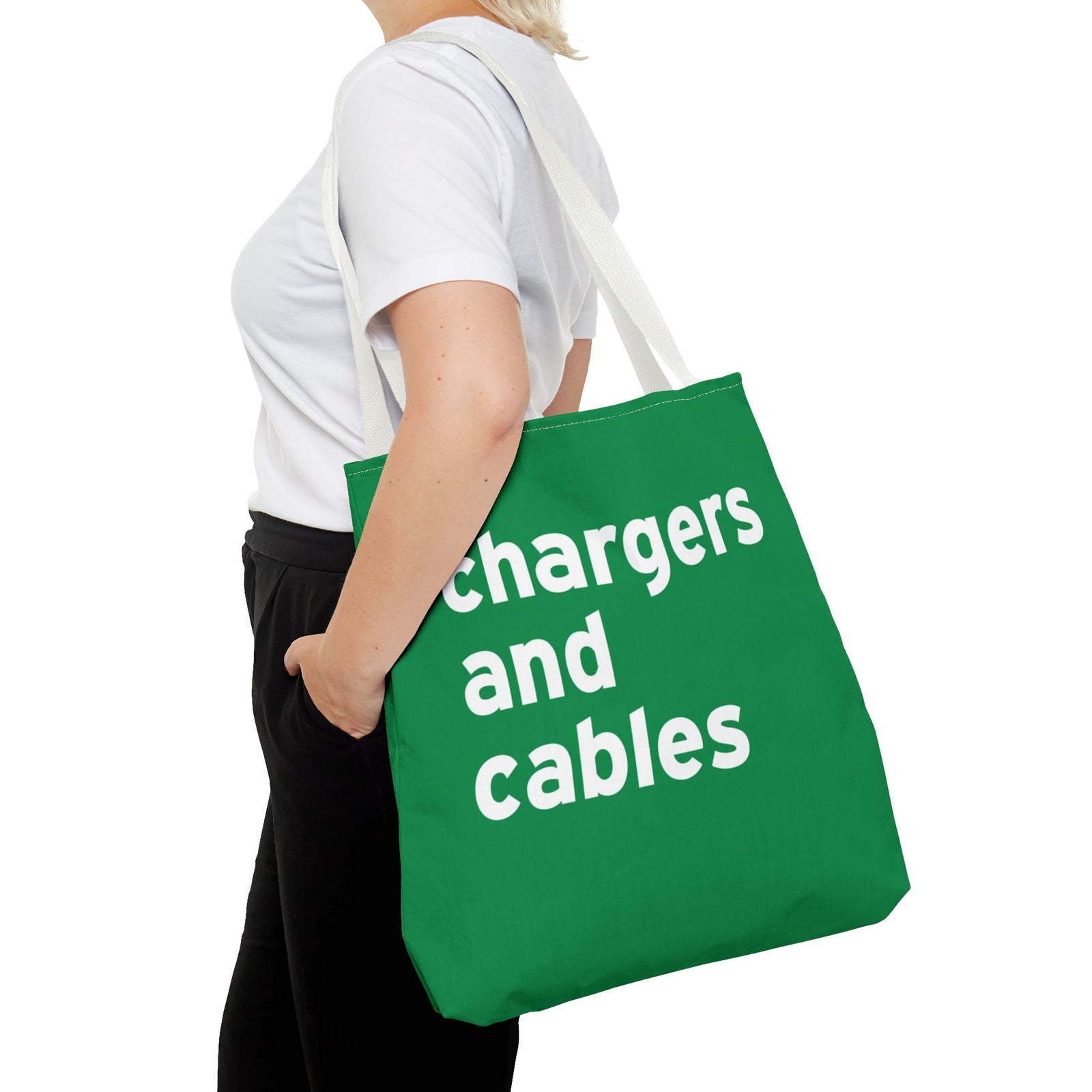 Chargers And Cables Tote Bag — Printed Green Travel Tote